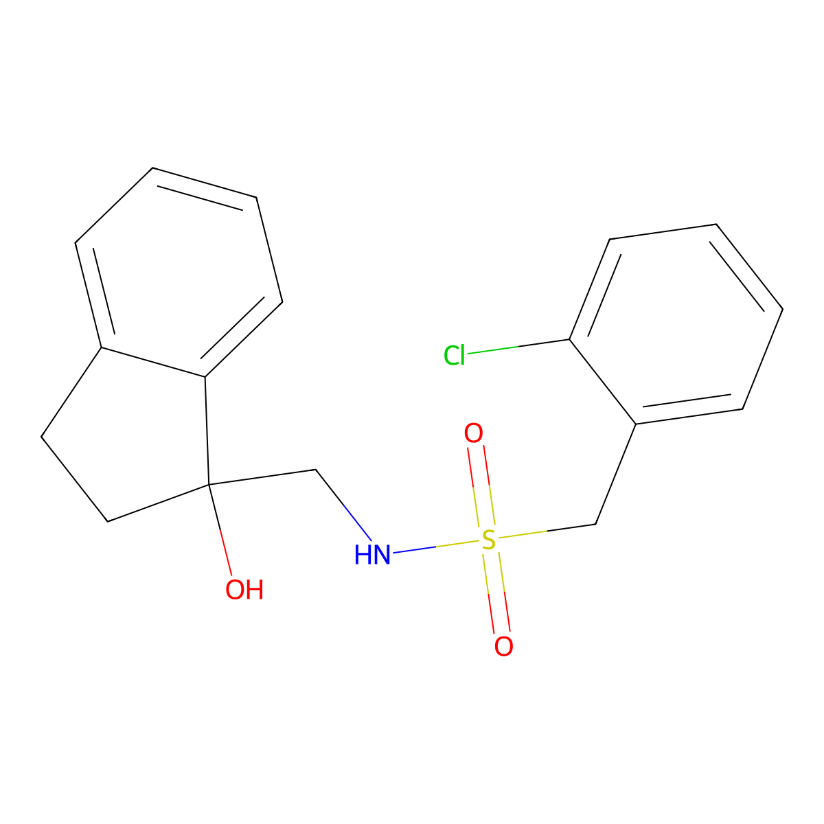 1-(2-chlorophenyl)-N-((1-hydroxy-2,3-dihydro-1H-inden-1-yl)methyl)methanesulfonamide molecular structure, CAS 1396873-96-3