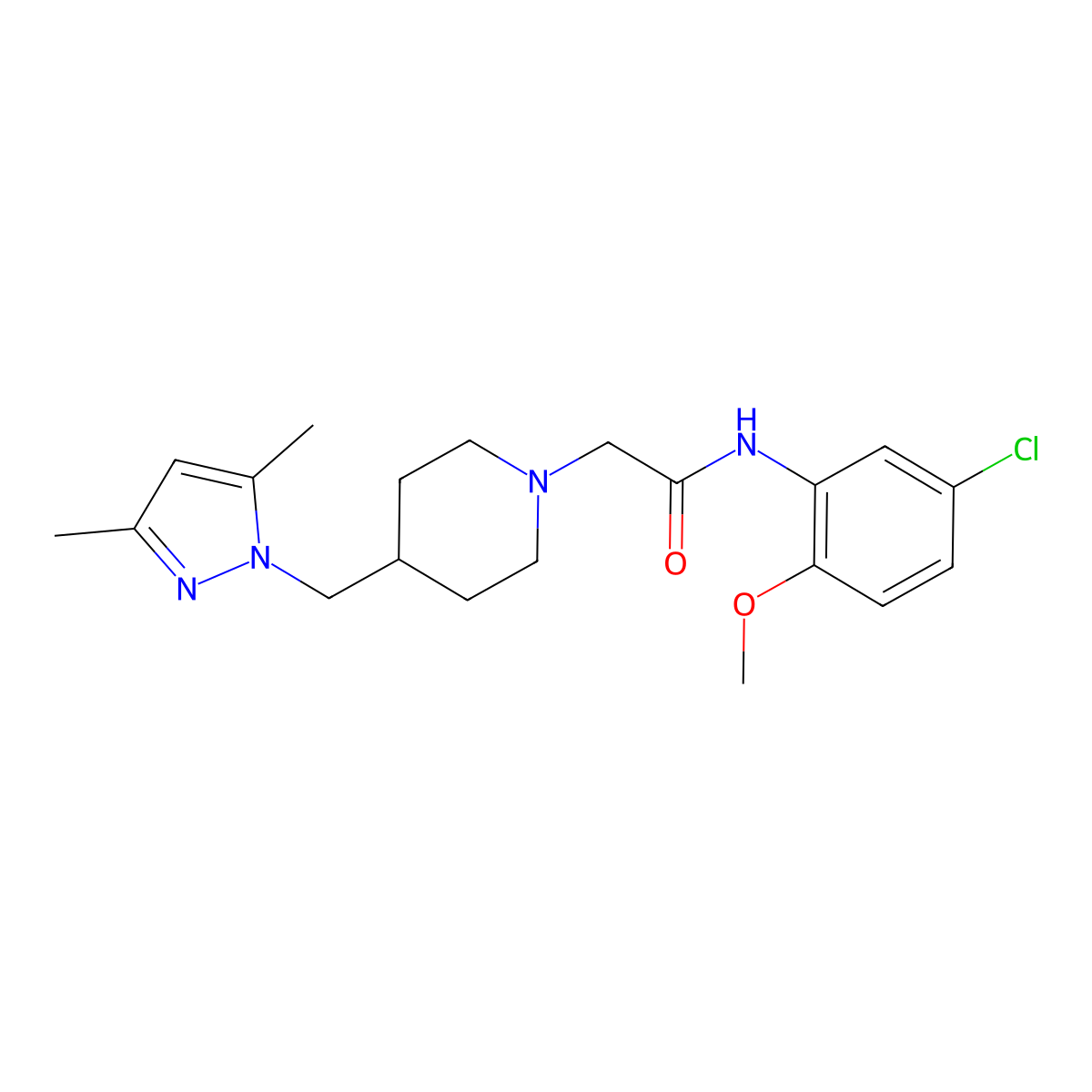 N-(5-chloro-2-methoxyphenyl)-2-{4-[(3,5-dimethyl-1H-pyrazol-1-yl)methyl]piperidin-1-yl}acetamide molecular structure, CAS 1396873-97-4