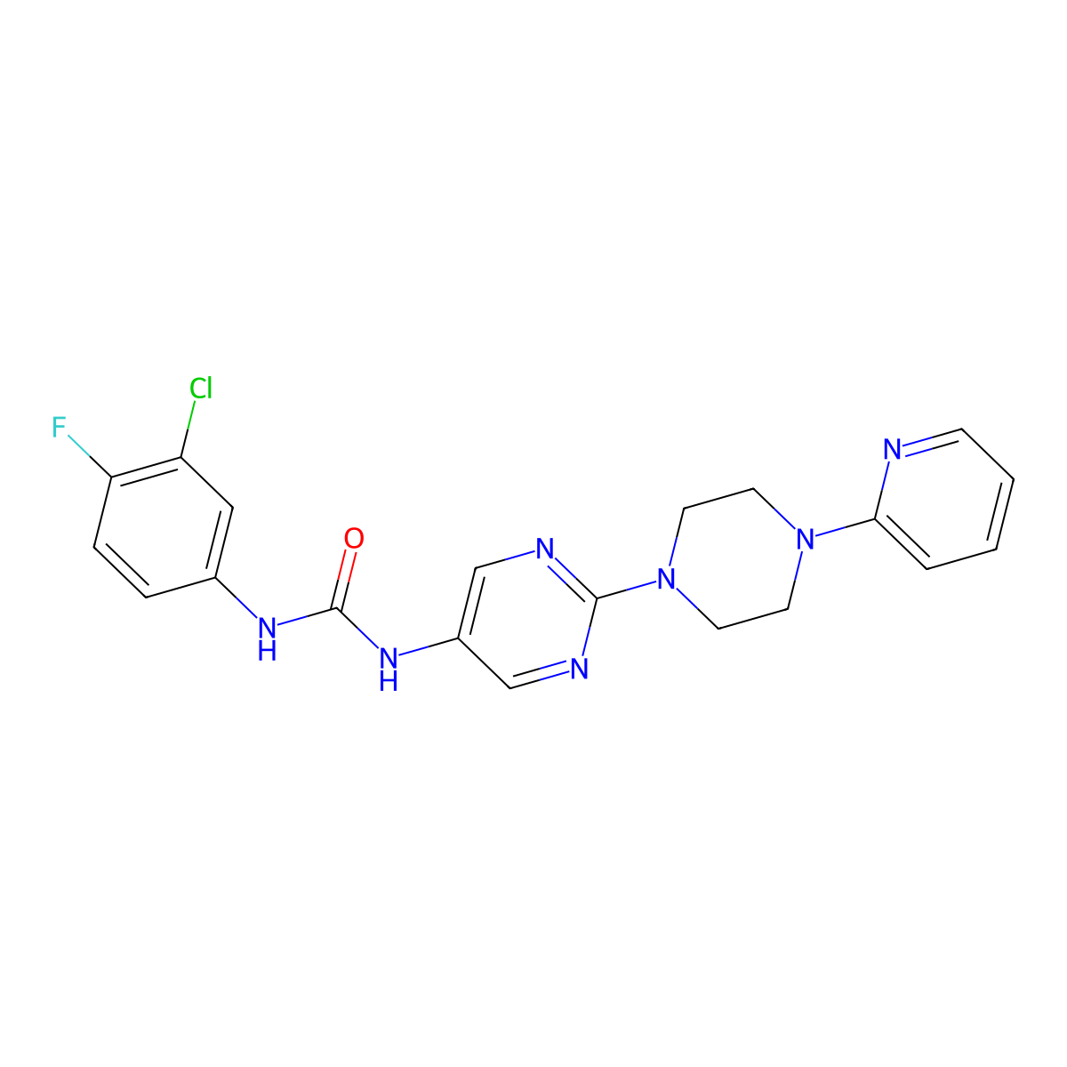1-(3-Chloro-4-fluorophenyl)-3-(2-(4-(pyridin-2-yl)piperazin-1-yl)pyrimidin-5-yl)urea molecular structure, CAS 1396873-98-5