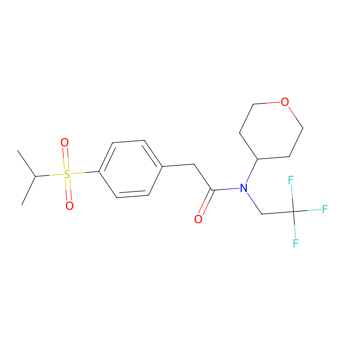 2-(4-(isopropylsulfonyl)phenyl)-N-(tetrahydro-2H-pyran-4-yl)-N-(2,2,2-trifluoroethyl)acetamide molecular structure, CAS 1396874-00-2