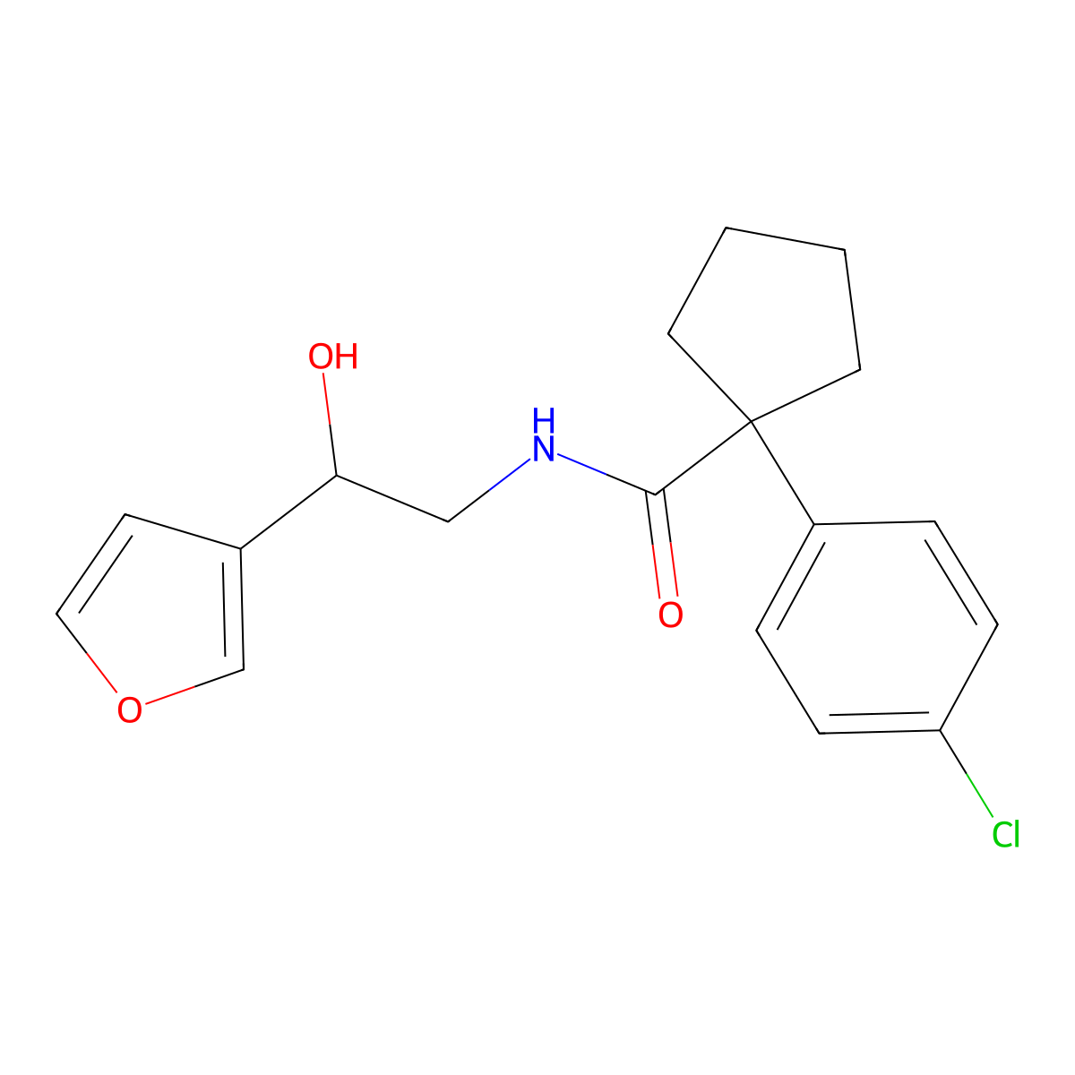 1-(4-chlorophenyl)-N-(2-(furan-3-yl)-2-hydroxyethyl)cyclopentanecarboxamide molecular structure, CAS 1396874-02-4