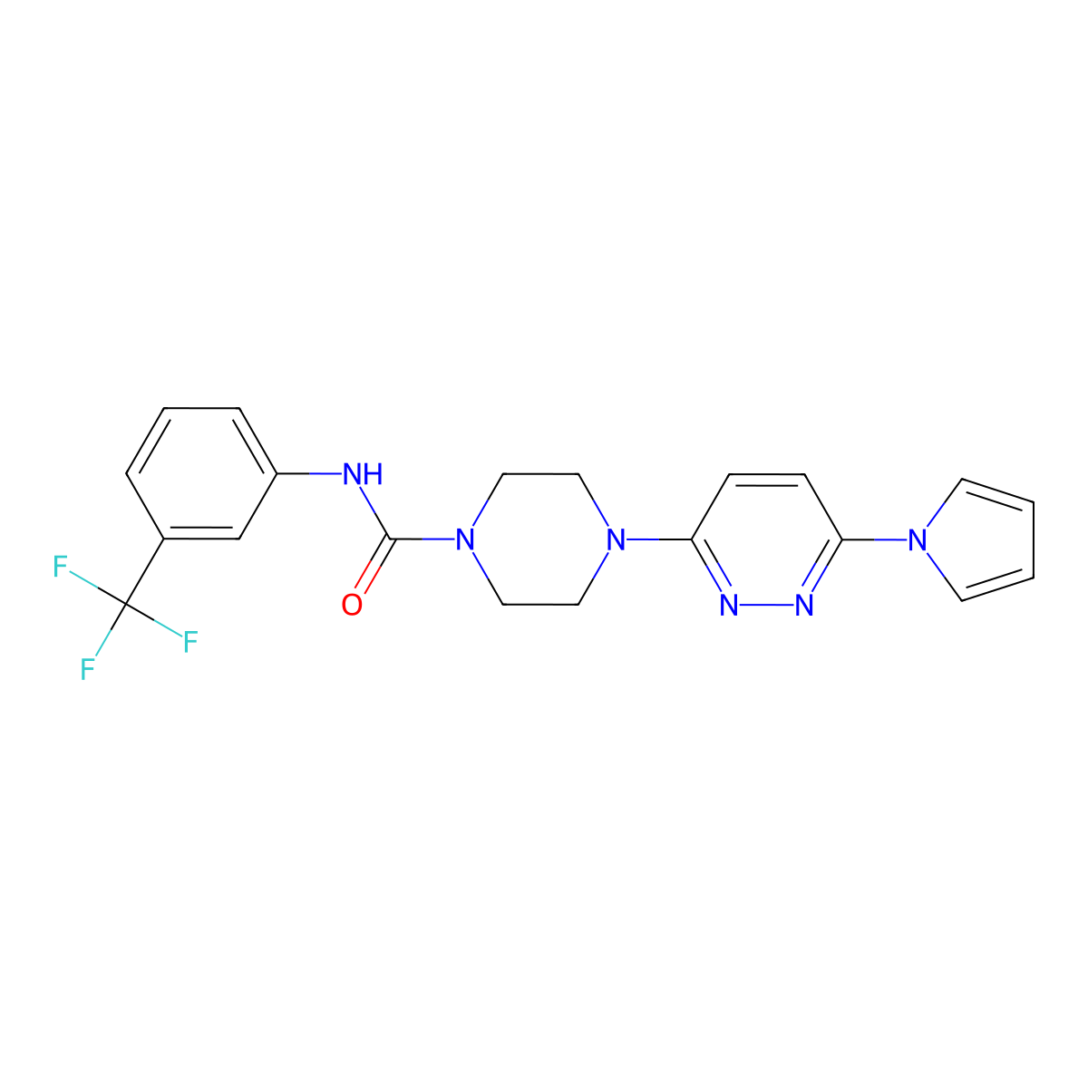 4-(6-(1H-pyrrol-1-yl)pyridazin-3-yl)-N-(3-(trifluoromethyl)phenyl)piperazine-1-carboxamide molecular structure, CAS 1396874-20-6