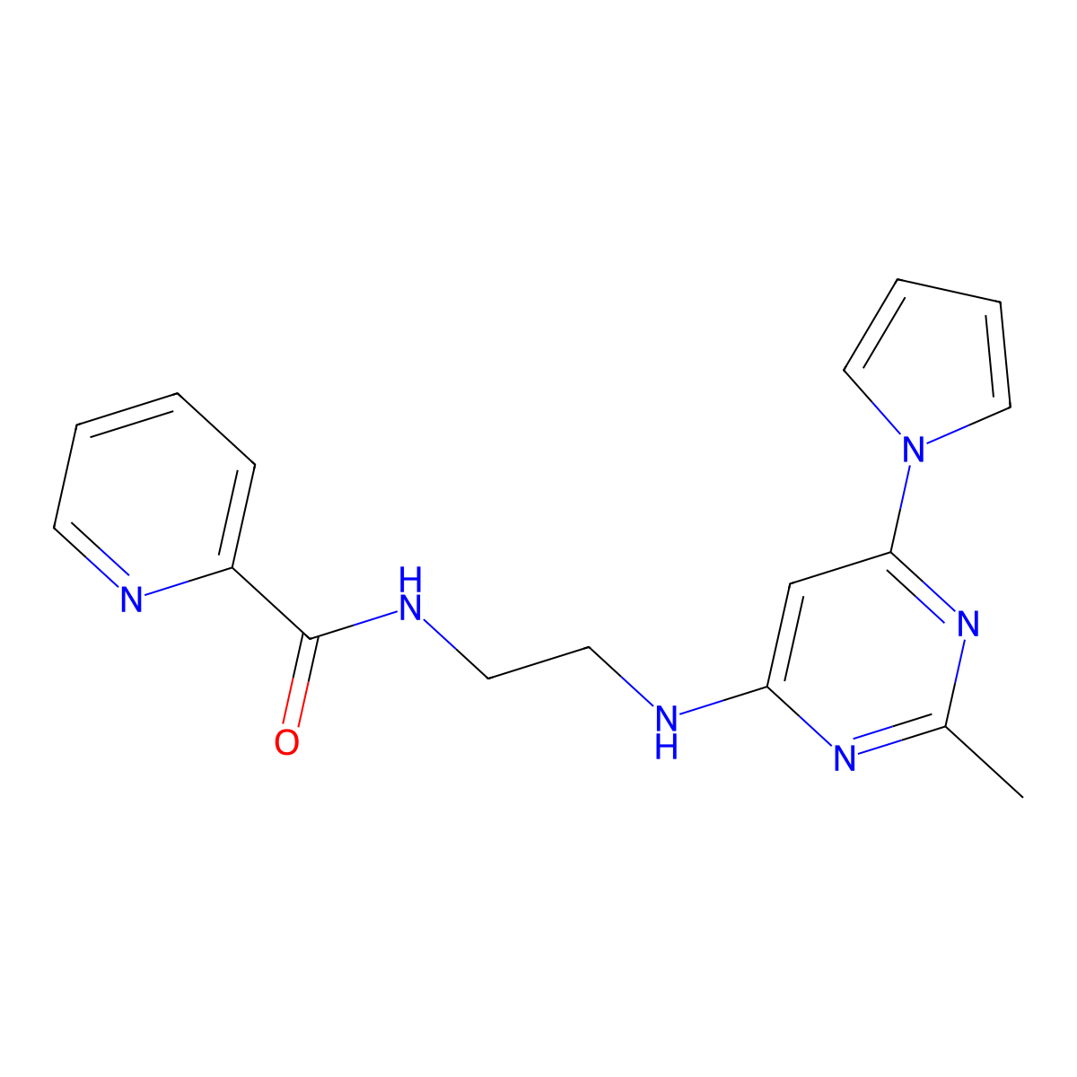 N-(2-((2-methyl-6-(1H-pyrrol-1-yl)pyrimidin-4-yl)amino)ethyl)picolinamide molecular structure, CAS 1396874-25-1