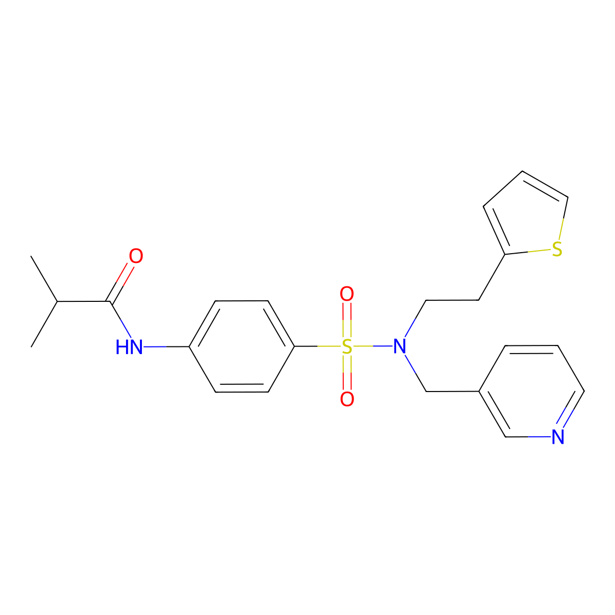 N-(4-(N-(pyridin-3-ylmethyl)-N-(2-(thiophen-2-yl)ethyl)sulfamoyl)phenyl)isobutyramide molecular structure, CAS 1396874-28-4