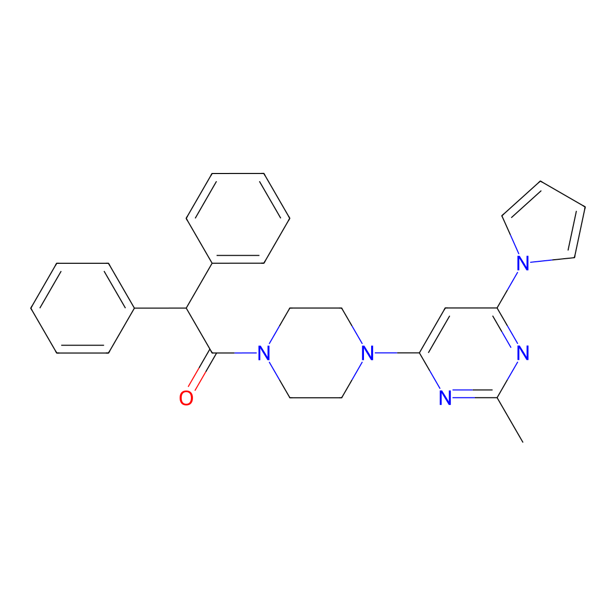 1-(4-(2-methyl-6-(1H-pyrrol-1-yl)pyrimidin-4-yl)piperazin-1-yl)-2,2-diphenylethanone molecular structure, CAS 1396874-30-8