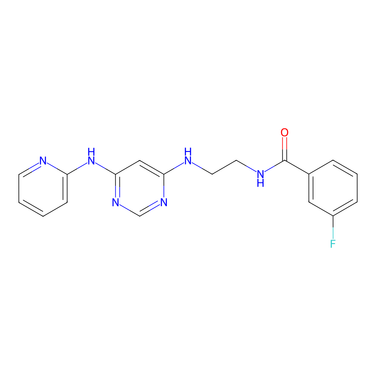 3-fluoro-N-(2-((6-(pyridin-2-ylamino)pyrimidin-4-yl)amino)ethyl)benzamide molecular structure, CAS 1396874-35-3