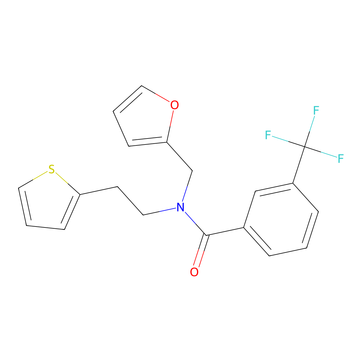 N-(furan-2-ylmethyl)-N-(2-(thiophen-2-yl)ethyl)-3-(trifluoromethyl)benzamide molecular structure, CAS 1396874-41-1