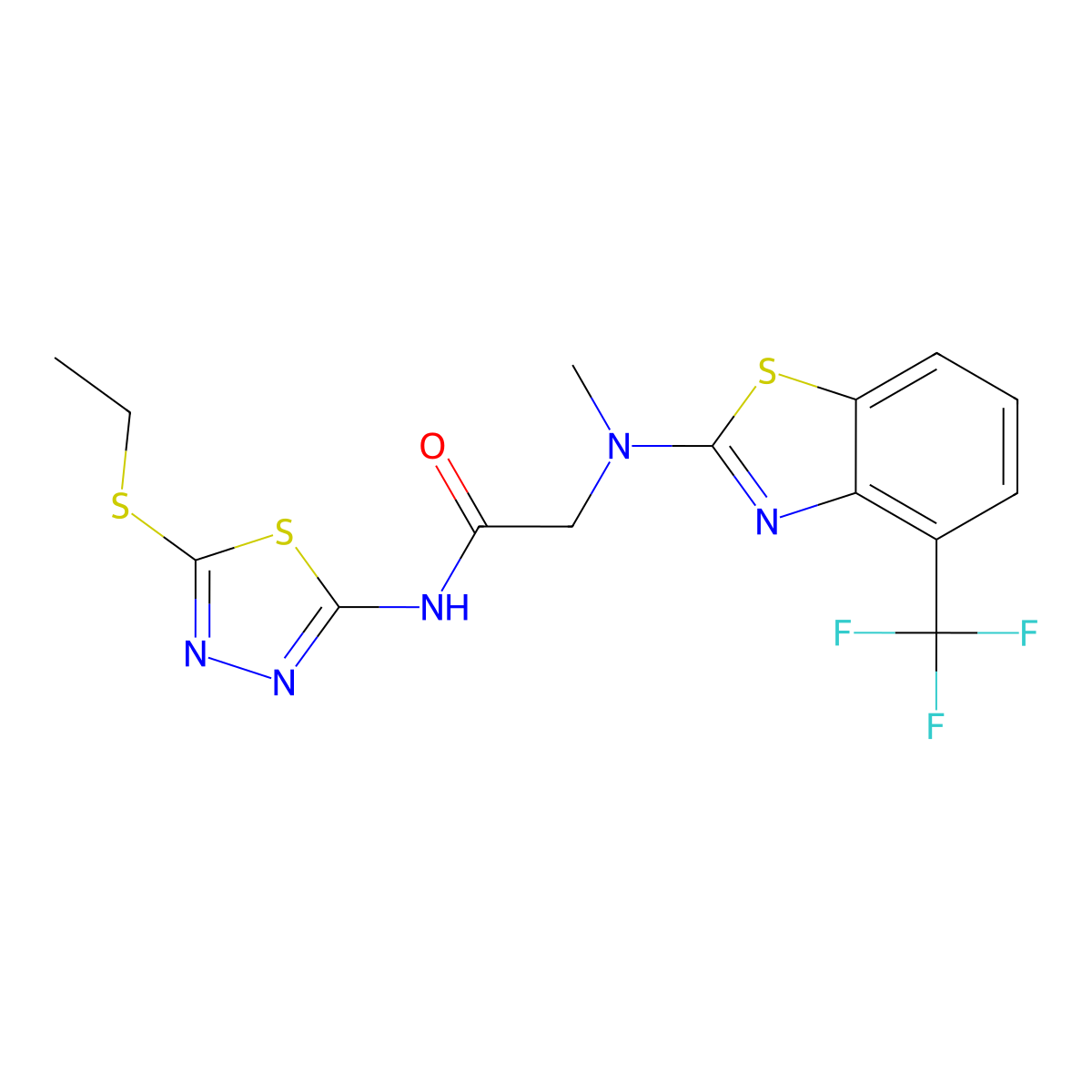 N-(5-(ethylthio)-1,3,4-thiadiazol-2-yl)-2-(methyl(4-(trifluoromethyl)benzo[d]thiazol-2-yl)amino)acetamide molecular structure, CAS 1396874-46-6