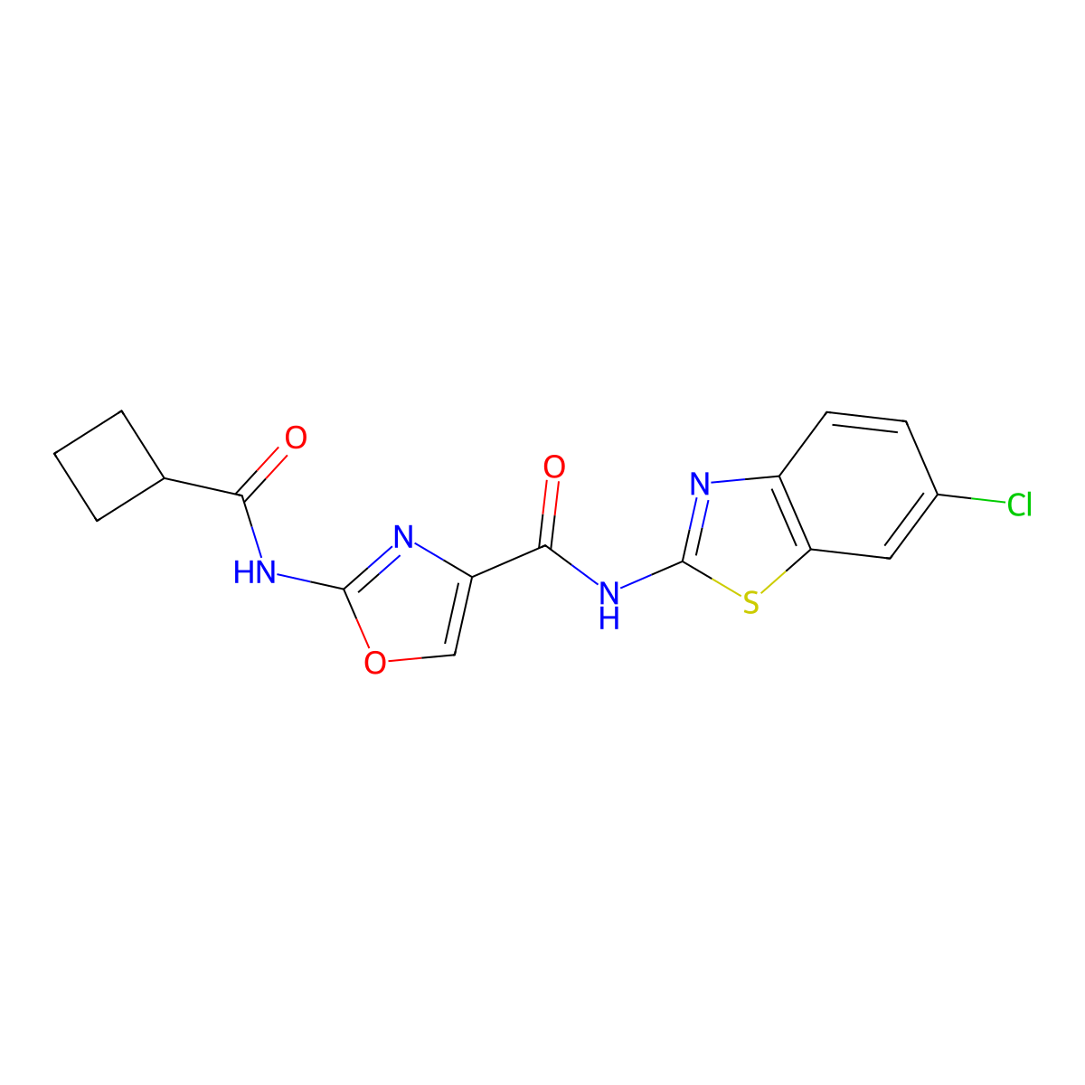 N-(6-chlorobenzo[d]thiazol-2-yl)-2-(cyclobutanecarboxamido)oxazole-4-carboxamide molecular structure, CAS 1396874-47-7