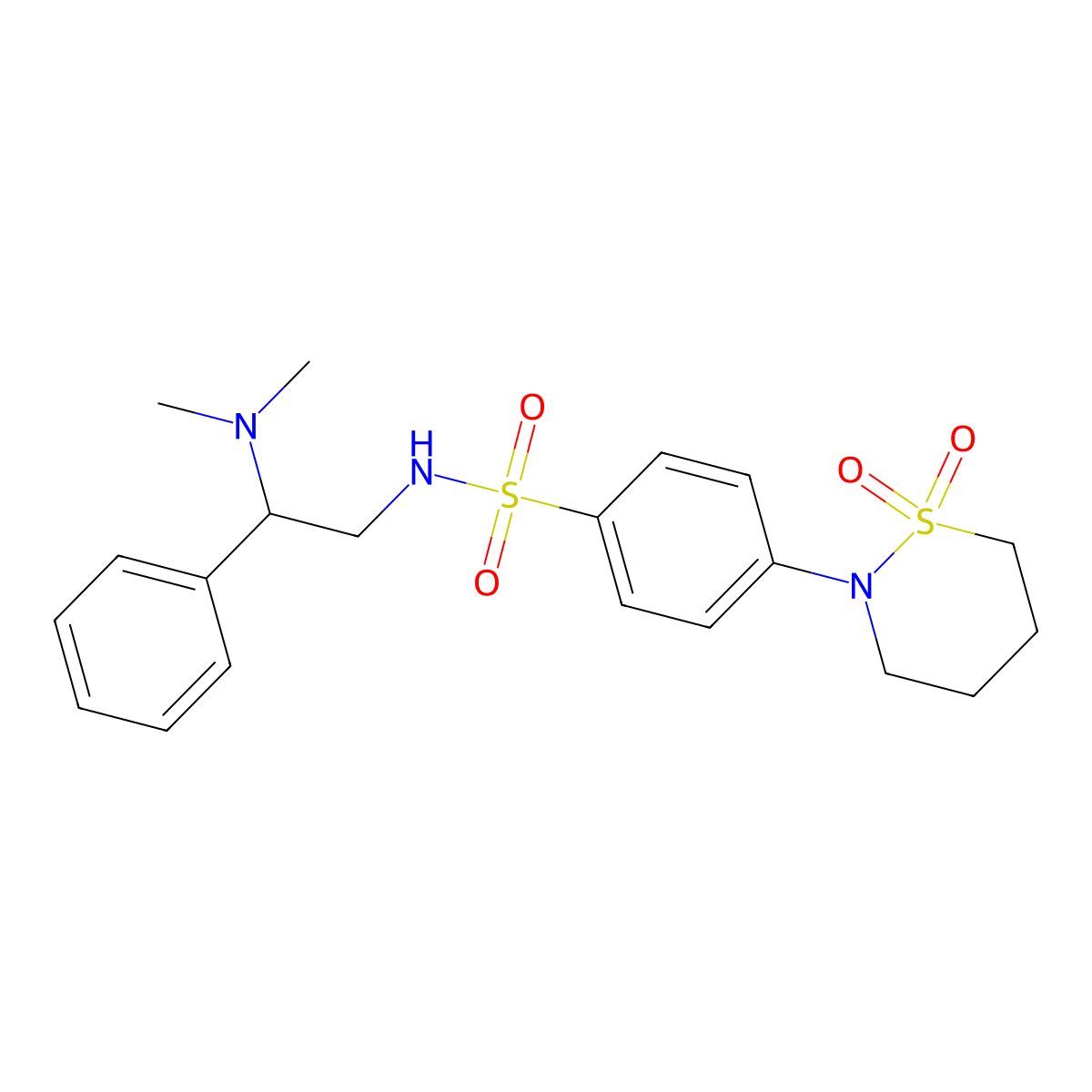 N-(2-(dimethylamino)-2-phenylethyl)-4-(1,1-dioxido-1,2-thiazinan-2-yl)benzenesulfonamide molecular structure, CAS 1396874-49-9