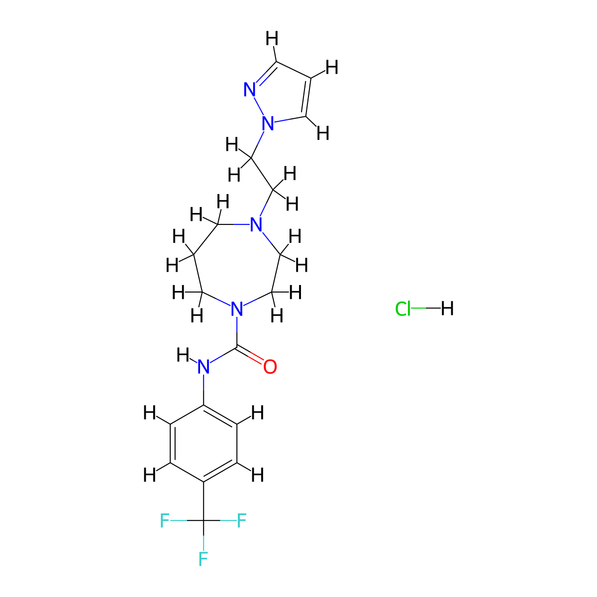 4-(2-(1H-pyrazol-1-yl)ethyl)-N-(4-(trifluoromethyl)phenyl)-1,4-diazepane-1-carboxamide hydrochloride molecular structure, CAS 1396874-51-3