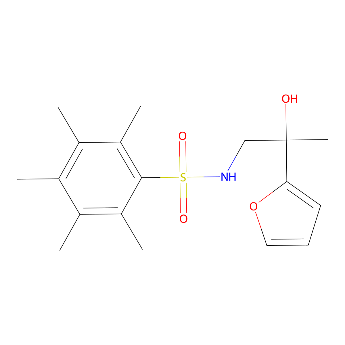 N-(2-(furan-2-yl)-2-hydroxypropyl)-2,3,4,5,6-pentamethylbenzenesulfonamide molecular structure, CAS 1396874-53-5