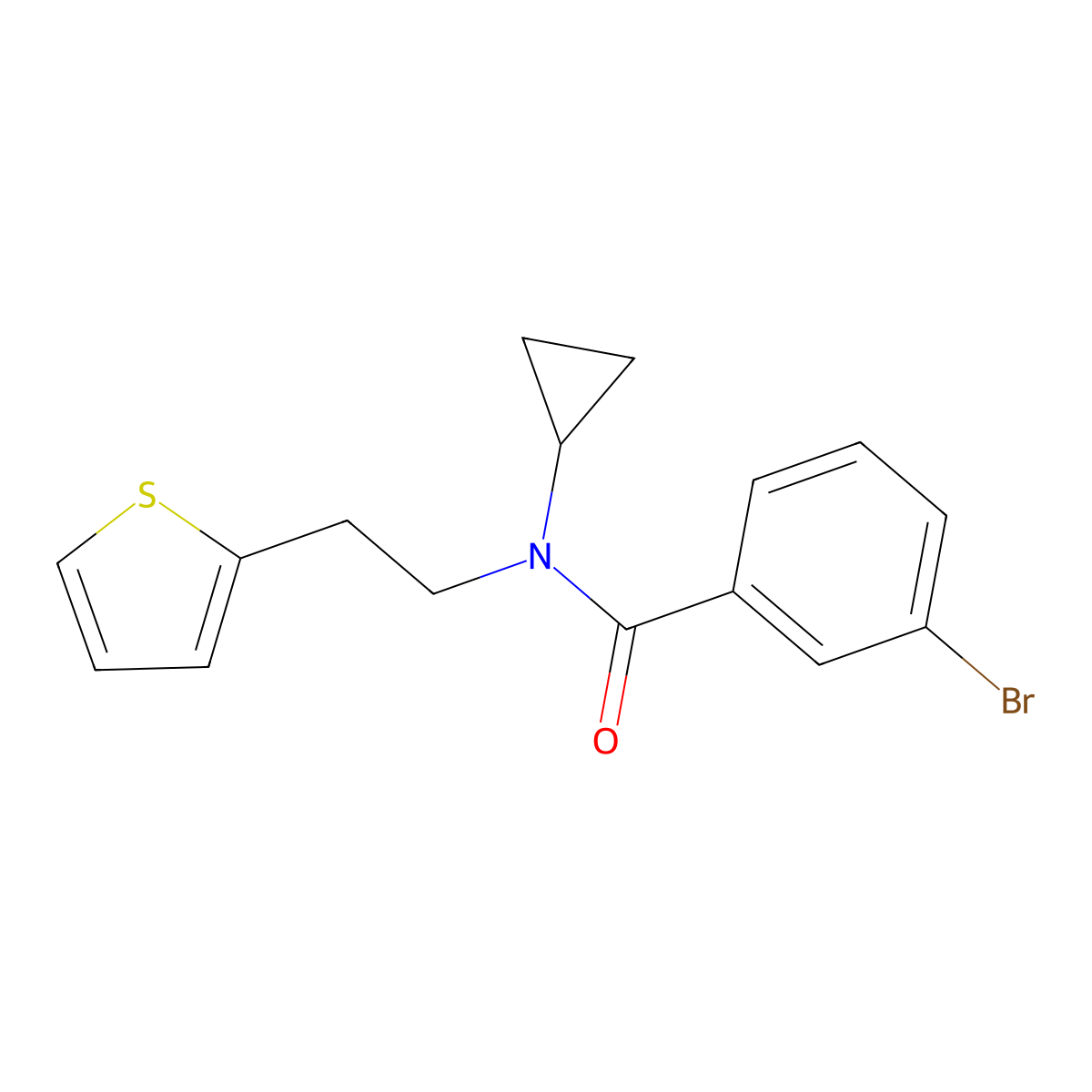 3-bromo-N-cyclopropyl-N-(2-(thiophen-2-yl)ethyl)benzamide molecular structure, CAS 1396874-56-8