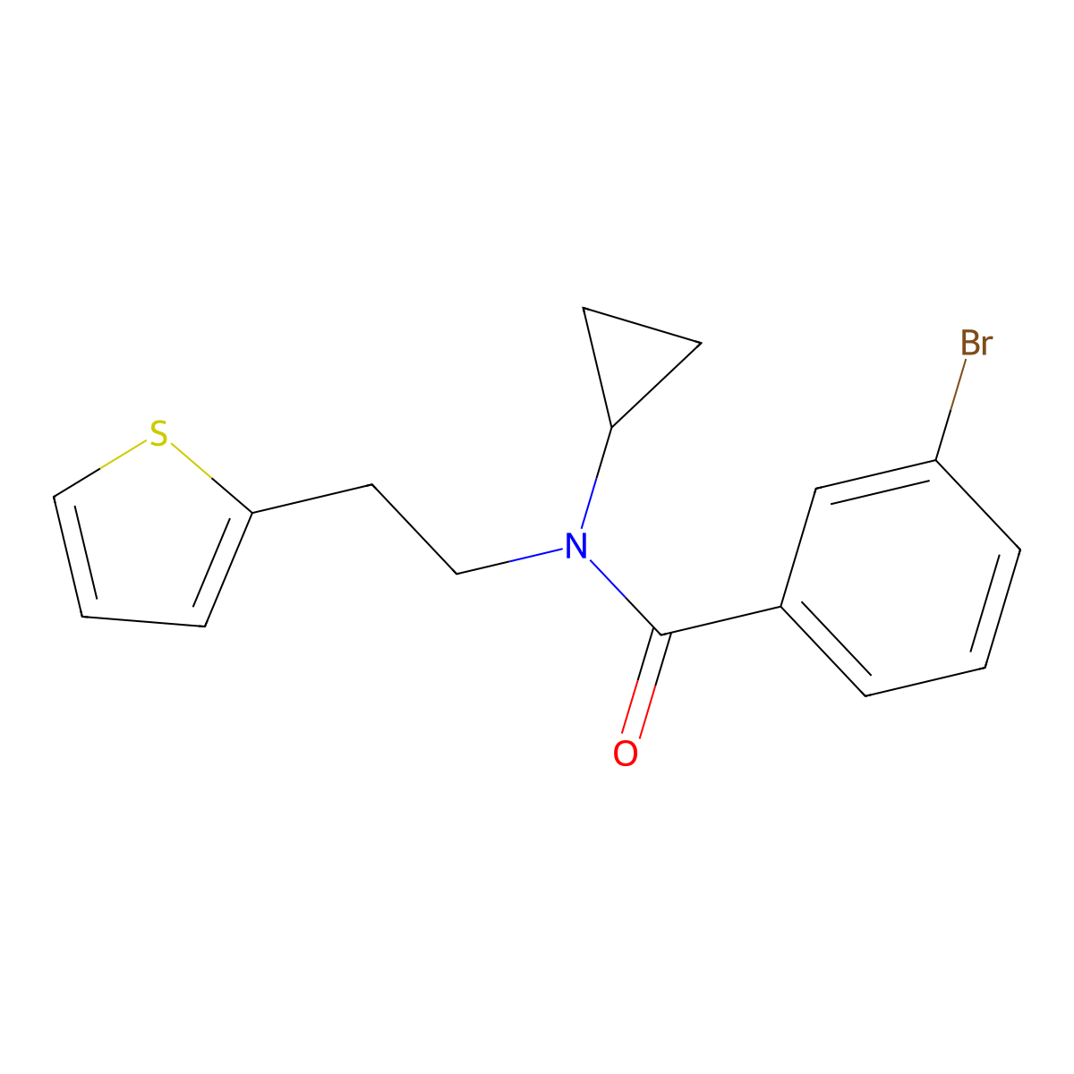 3-bromo-N-cyclopropyl-N-(2-(thiophen-2-yl)ethyl)benzamide molecular structure, CAS 1396874-56-8