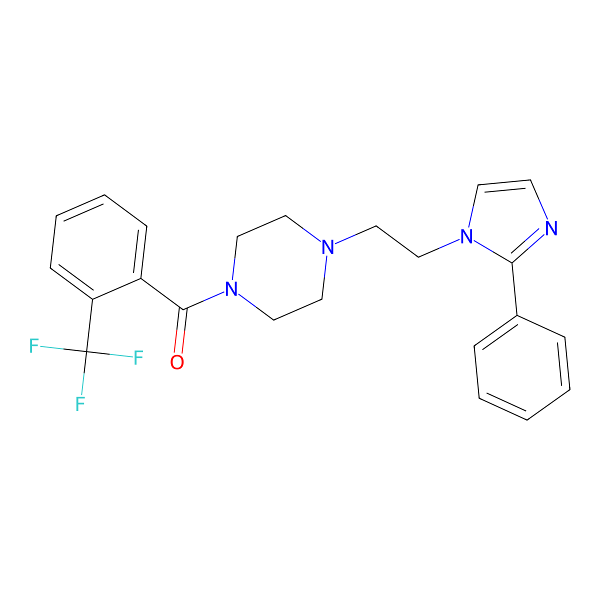 (4-(2-(2-phenyl-1H-imidazol-1-yl)ethyl)piperazin-1-yl)(2-(trifluoromethyl)phenyl)methanone molecular structure, CAS 1396874-60-4
