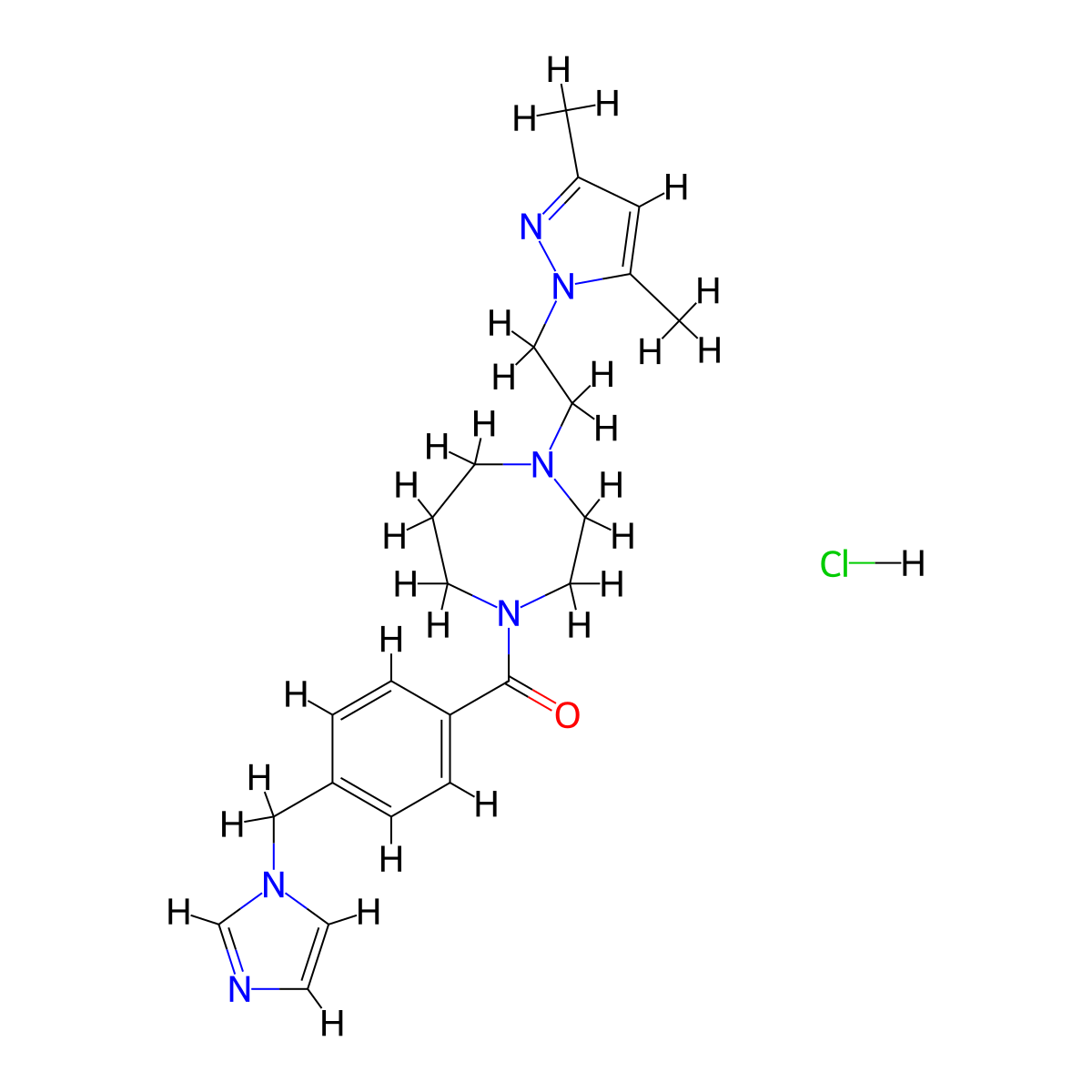 (4-((1H-imidazol-1-yl)methyl)phenyl)(4-(2-(3,5-dimethyl-1H-pyrazol-1-yl)ethyl)-1,4-diazepan-1-yl)methanone hydrochloride molecular structure, CAS 1396874-61-5