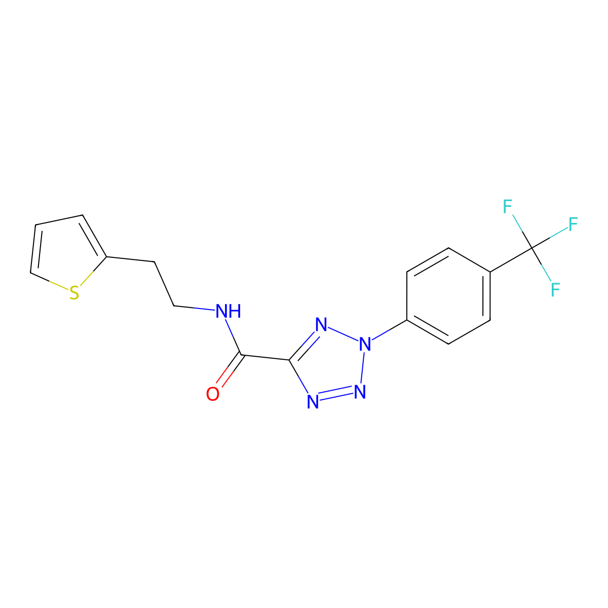 N-(2-(thiophen-2-yl)ethyl)-2-(4-(trifluoromethyl)phenyl)-2H-tetrazole-5-carboxamide molecular structure, CAS 1396874-62-6