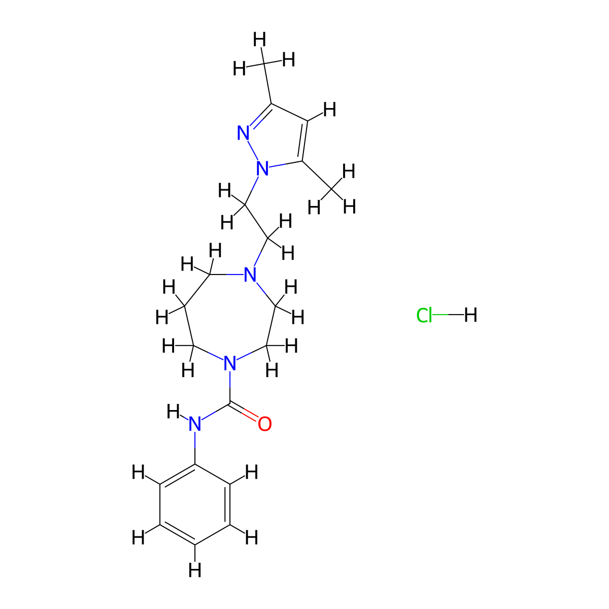 4-(2-(3,5-dimethyl-1H-pyrazol-1-yl)ethyl)-N-phenyl-1,4-diazepane-1-carboxamide hydrochloride molecular structure, CAS 1396874-66-0