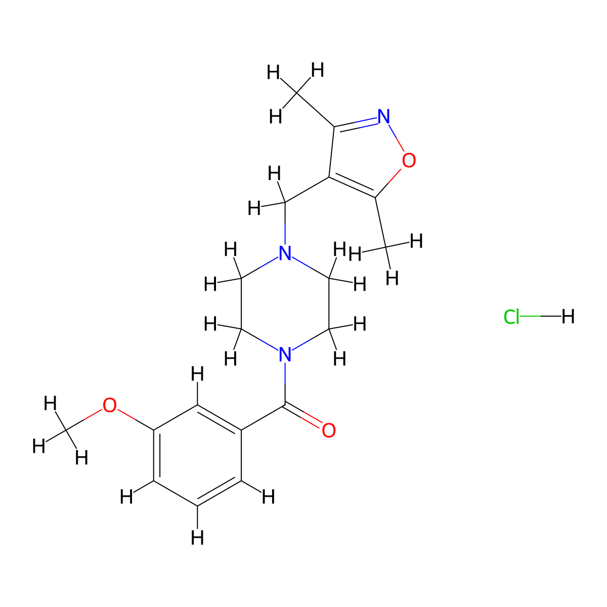 (4-((3,5-Dimethylisoxazol-4-yl)methyl)piperazin-1-yl)(3-methoxyphenyl)methanone hydrochloride molecular structure, CAS 1396874-68-2