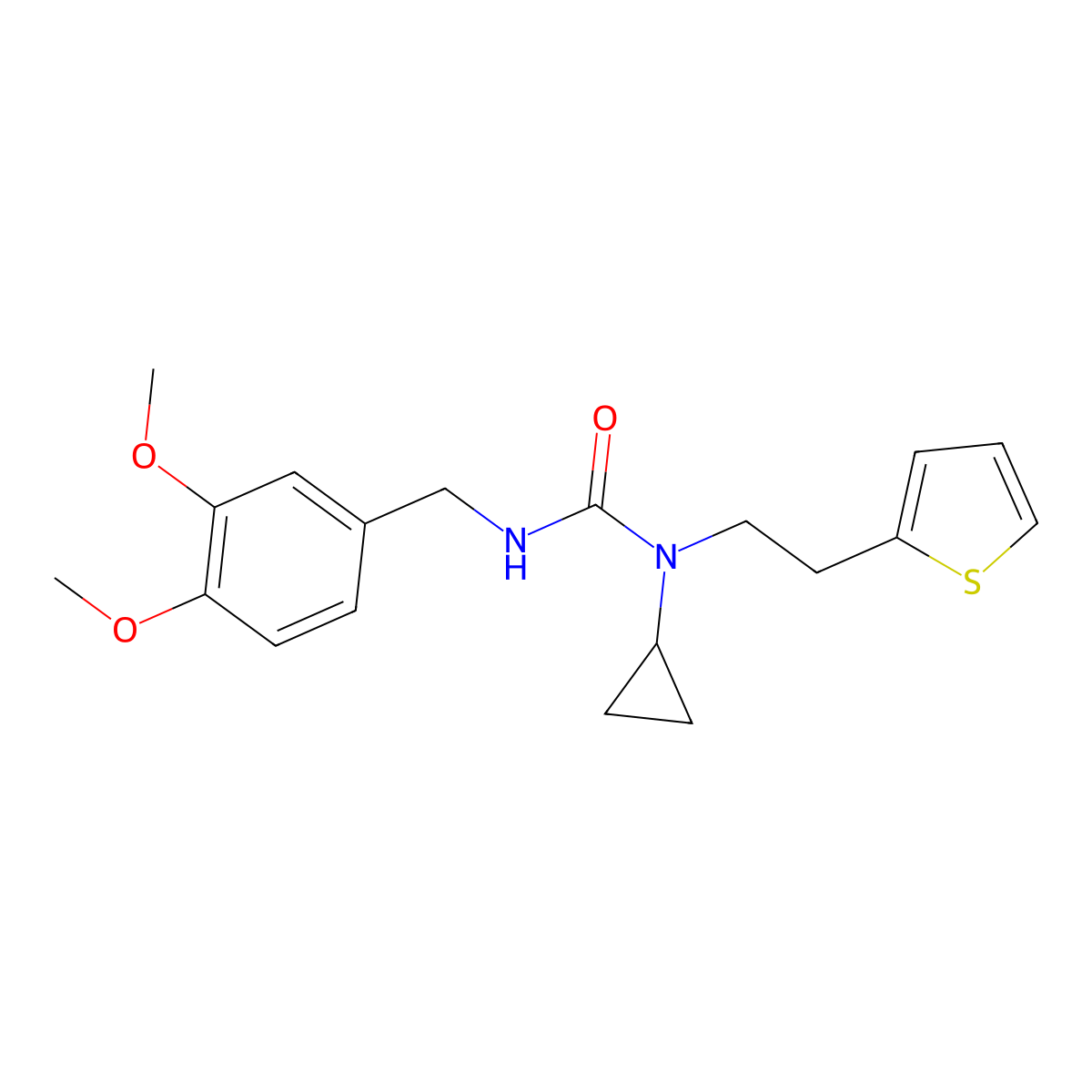 1-Cyclopropyl-3-(3,4-dimethoxybenzyl)-1-(2-(thiophen-2-yl)ethyl)urea molecular structure, CAS 1396874-69-3
