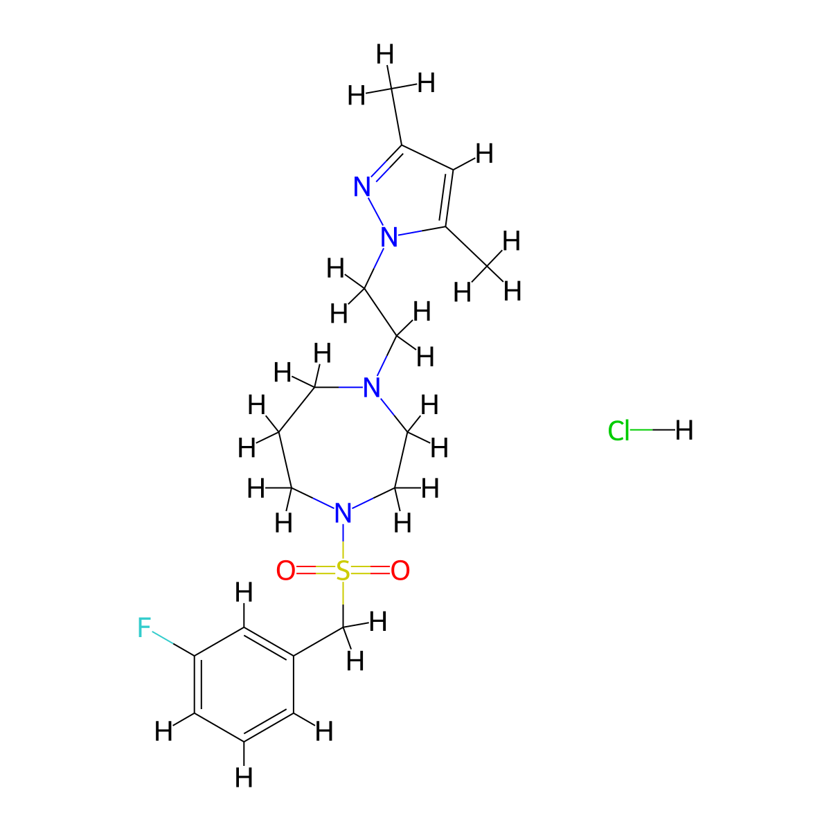 1-(2-(3,5-dimethyl-1H-pyrazol-1-yl)ethyl)-4-((3-fluorobenzyl)sulfonyl)-1,4-diazepane hydrochloride molecular structure, CAS 1396874-70-6