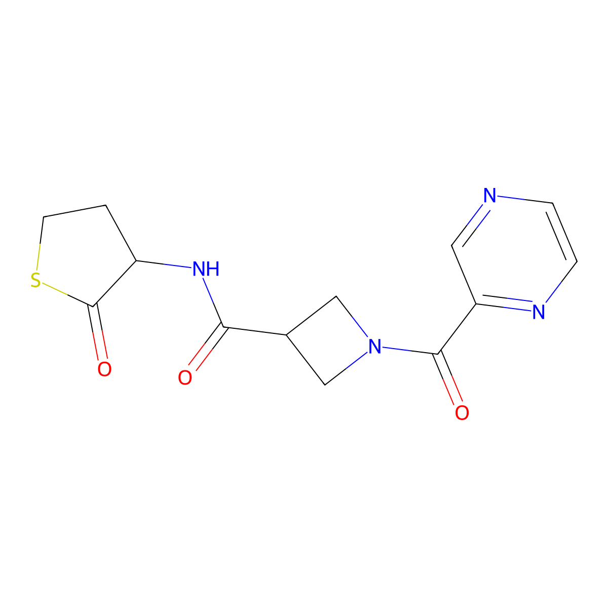 N-(2-oxothiolan-3-yl)-1-(pyrazine-2-carbonyl)azetidine-3-carboxamide molecular structure, CAS 1396874-86-4