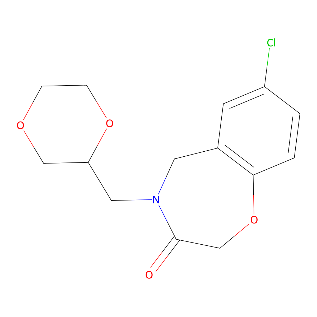 7-chloro-4-(1,4-dioxan-2-ylmethyl)-4,5-dihydro-1,4-benzoxazepin-3(2H)-one molecular structure, CAS 1396874-89-7