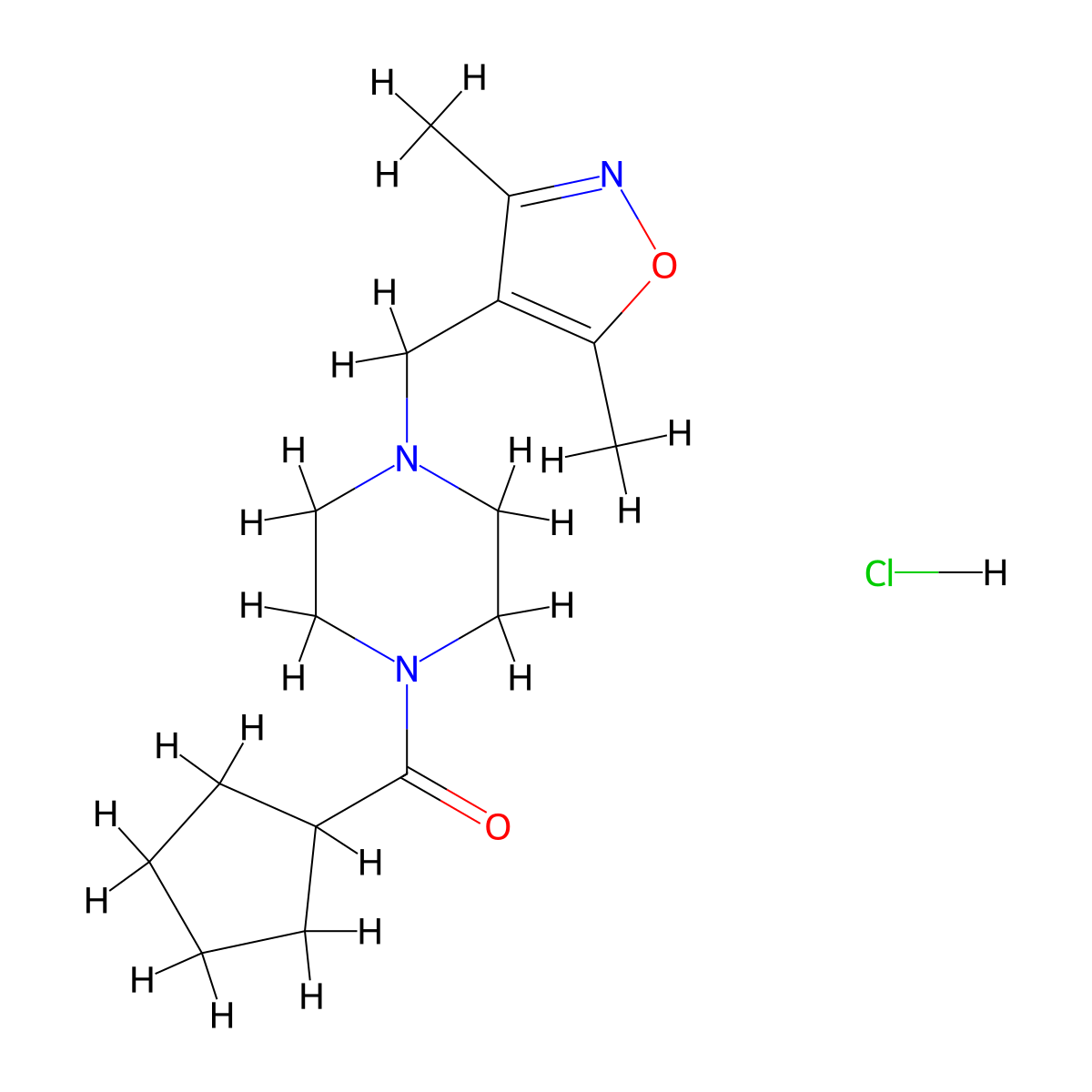 Cyclopentyl(4-((3,5-dimethylisoxazol-4-yl)methyl)piperazin-1-yl)methanone hydrochloride molecular structure, CAS 1396874-96-6