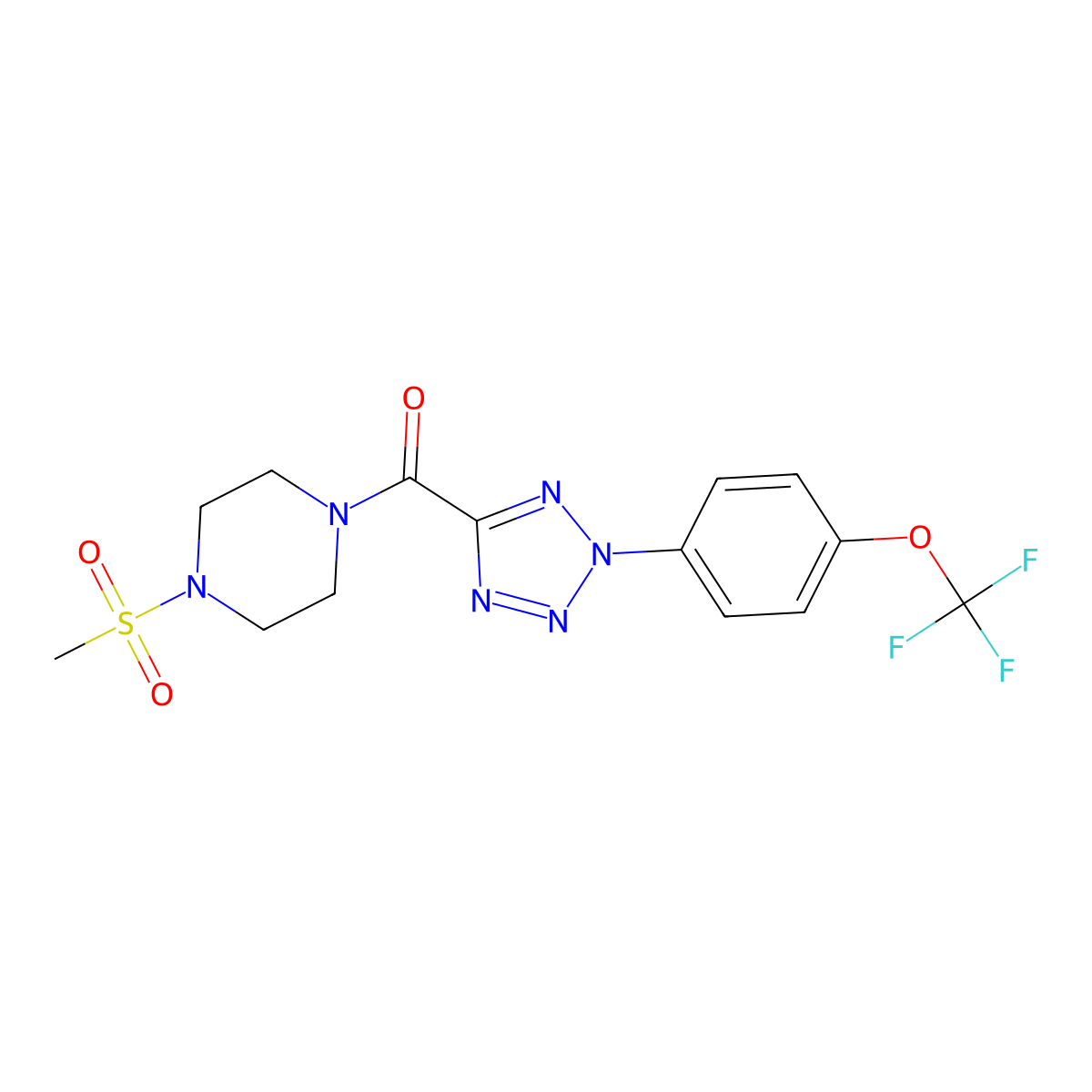 (4-(methylsulfonyl)piperazin-1-yl)(2-(4-(trifluoromethoxy)phenyl)-2H-tetrazol-5-yl)methanone molecular structure, CAS 1396874-99-9