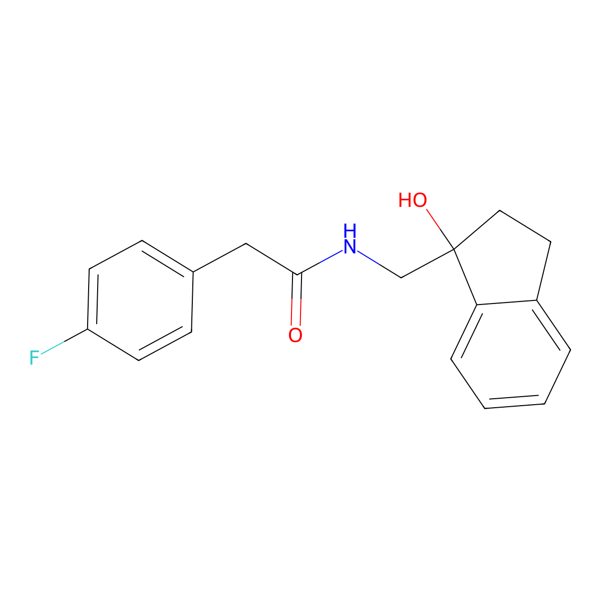 2-(4-fluorophenyl)-N-[(1-hydroxy-2,3-dihydro-1H-inden-1-yl)methyl]acetamide molecular structure, CAS 1396875-00-5
