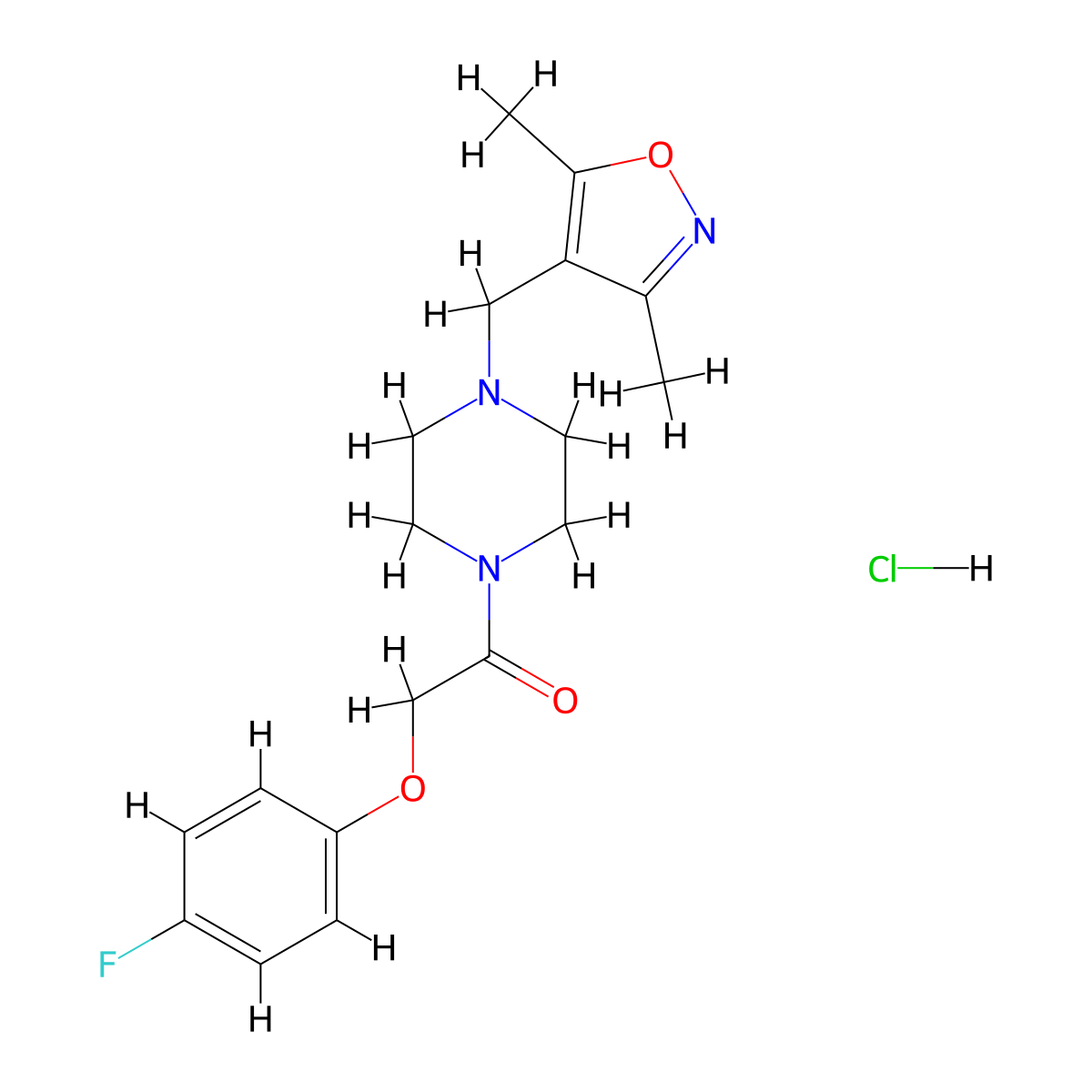 1-(4-((3,5-Dimethylisoxazol-4-yl)methyl)piperazin-1-yl)-2-(4-fluorophenoxy)ethanone hydrochloride molecular structure, CAS 1396875-01-6