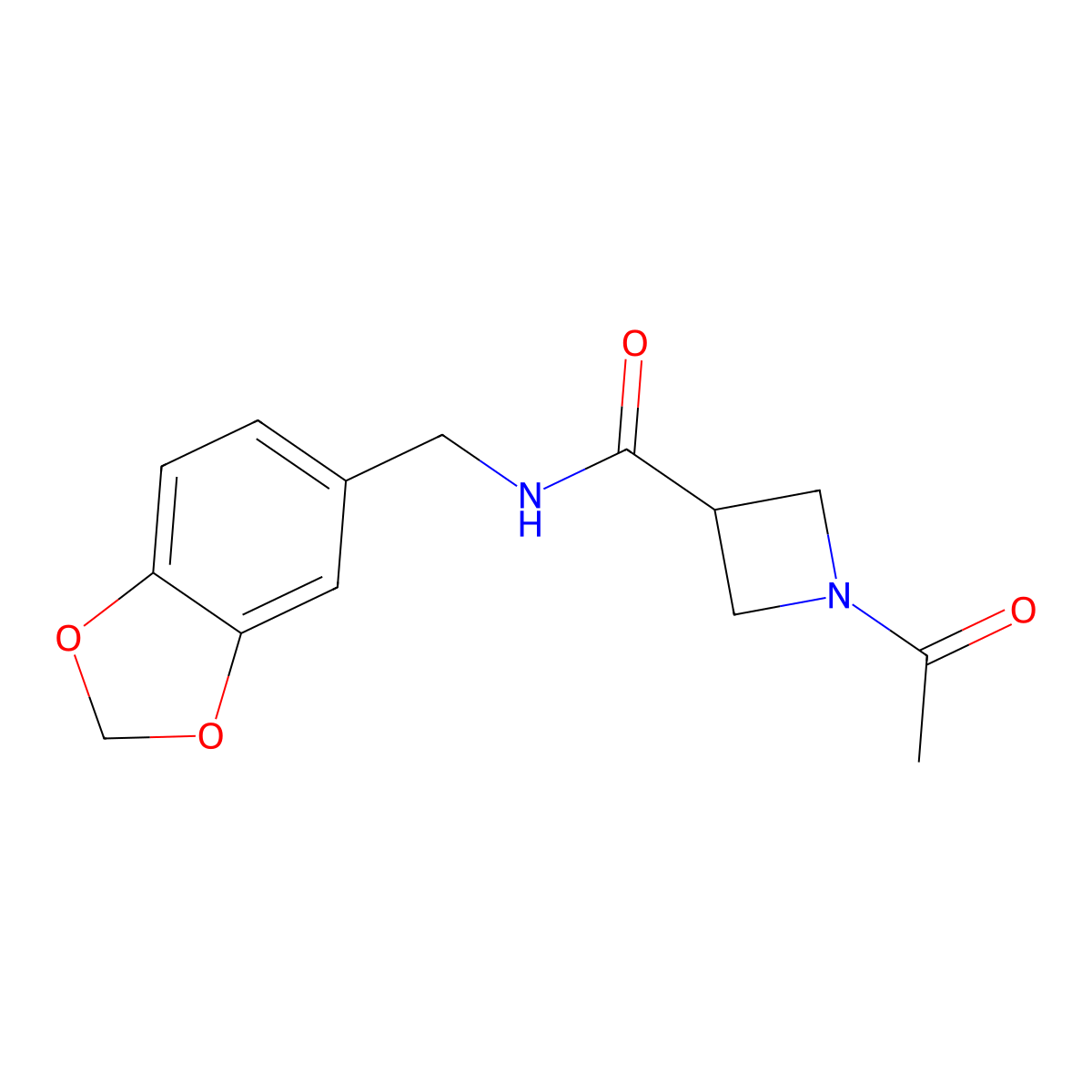 1-acetyl-N-(benzo[d][1,3]dioxol-5-ylmethyl)azetidine-3-carboxamide molecular structure, CAS 1396875-02-7