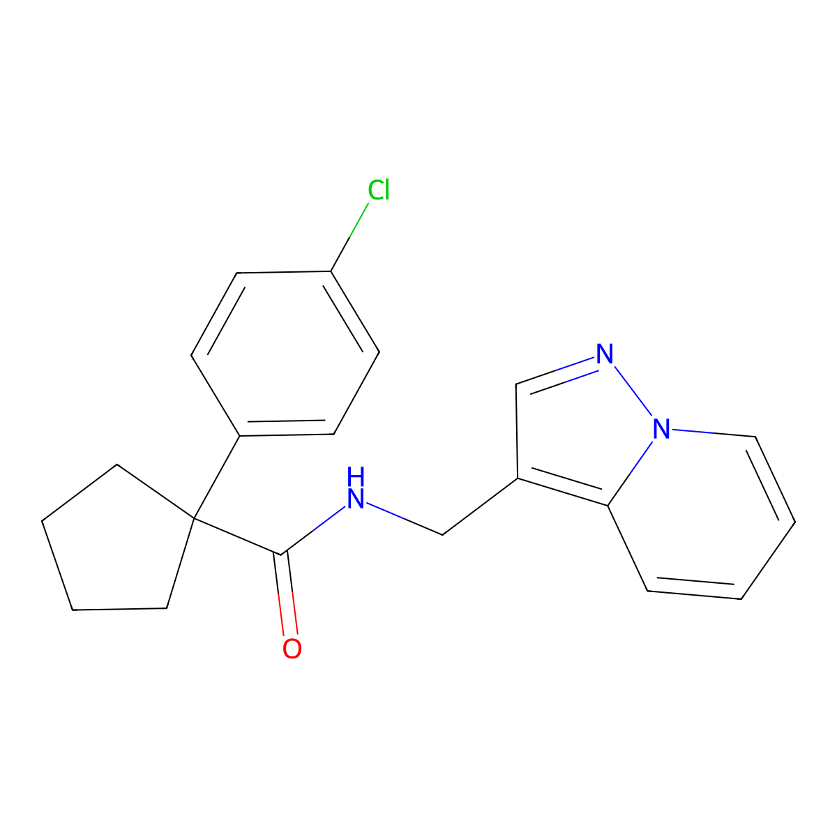 1-(4-chlorophenyl)-N-(pyrazolo[1,5-a]pyridin-3-ylmethyl)cyclopentanecarboxamide molecular structure, CAS 1396875-04-9