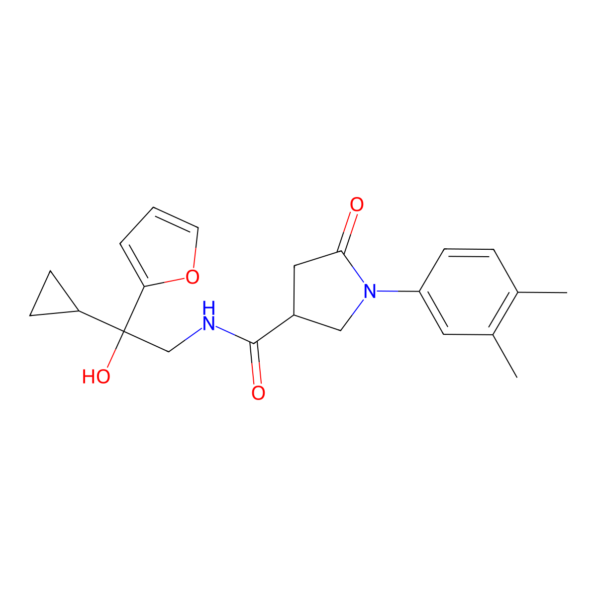 N-[2-cyclopropyl-2-(furan-2-yl)-2-hydroxyethyl]-1-(3,4-dimethylphenyl)-5-oxopyrrolidine-3-carboxamide molecular structure, CAS 1396875-05-0