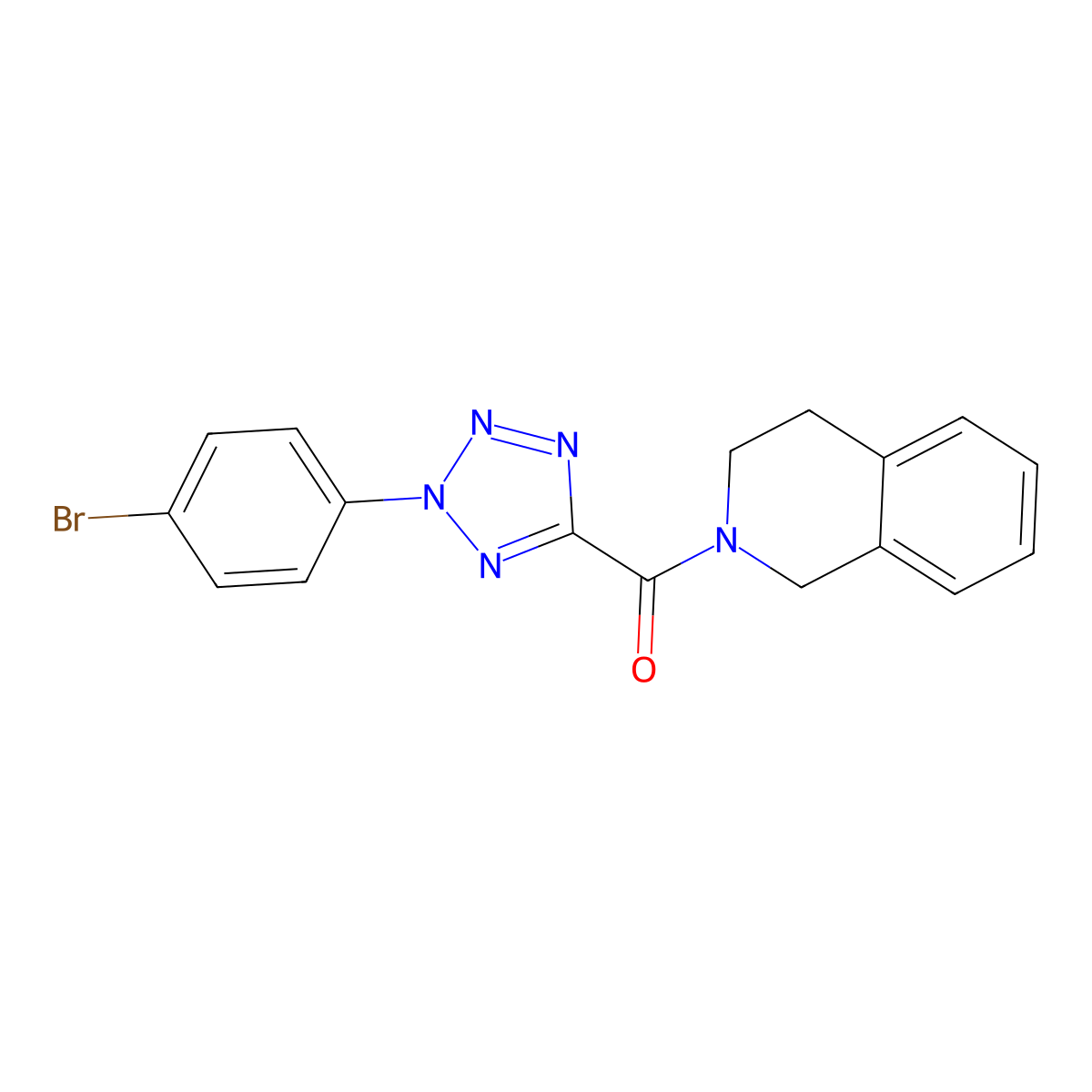 (2-(4-bromophenyl)-2H-tetrazol-5-yl)(3,4-dihydroisoquinolin-2(1H)-yl)methanone molecular structure, CAS 1396875-08-3