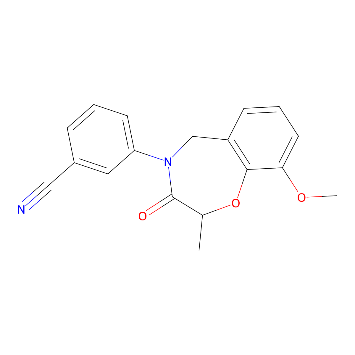 3-(9-methoxy-2-methyl-3-oxo-2,3-dihydro-1,4-benzoxazepin-4(5H)-yl)benzonitrile molecular structure, CAS 1396875-13-0
