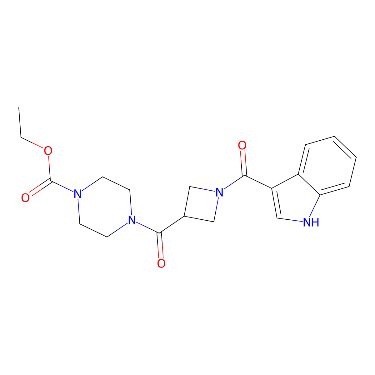 ethyl 4-[1-(1H-indole-3-carbonyl)azetidine-3-carbonyl]piperazine-1-carboxylate molecular structure, CAS 1396875-14-1