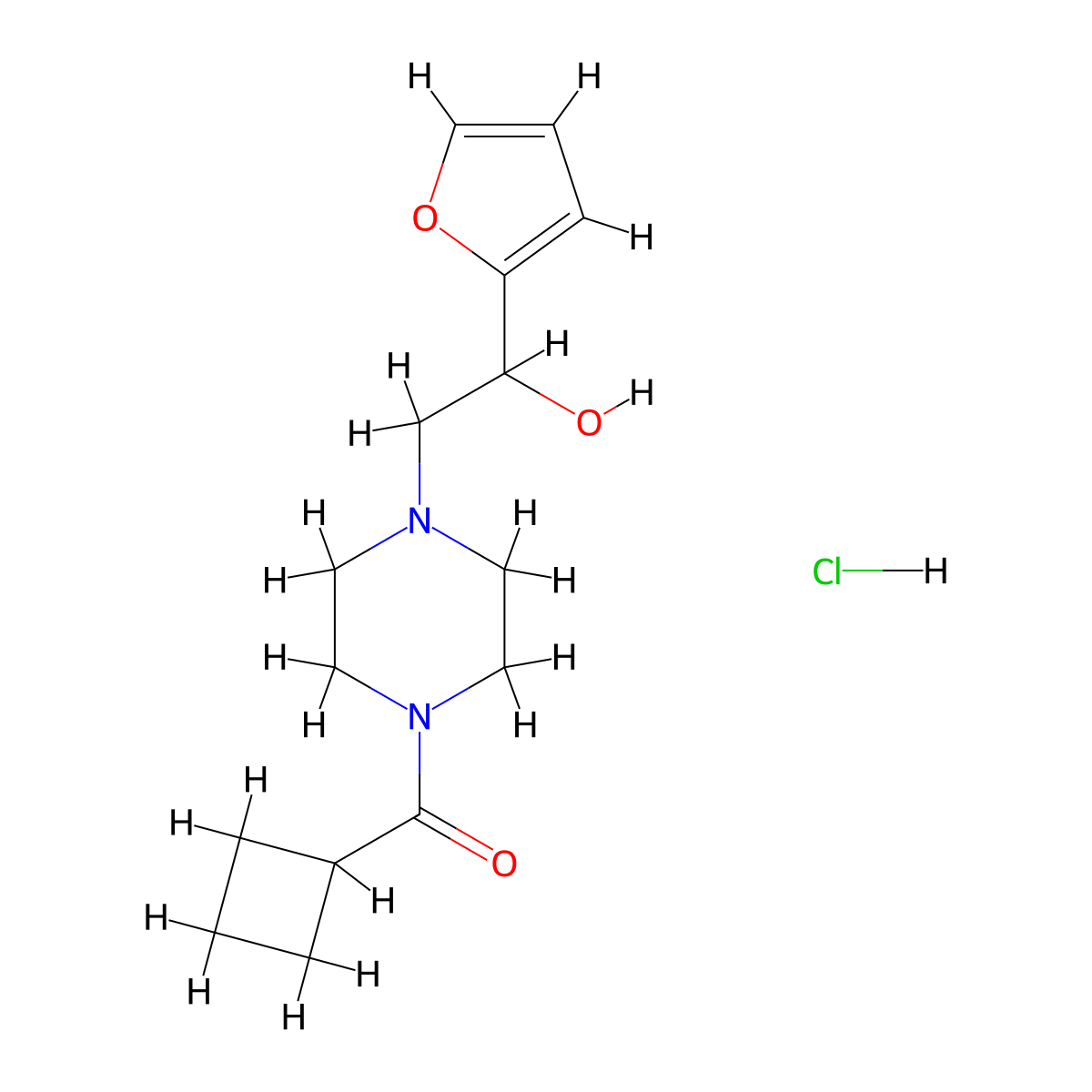Cyclobutyl(4-(2-(furan-2-yl)-2-hydroxyethyl)piperazin-1-yl)methanone hydrochloride molecular structure, CAS 1396875-19-6