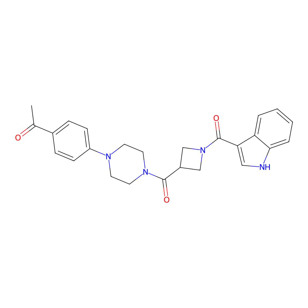 1-(4-(4-(1-(1H-indole-3-carbonyl)azetidine-3-carbonyl)piperazin-1-yl)phenyl)ethanone molecular structure, CAS 1396875-20-9