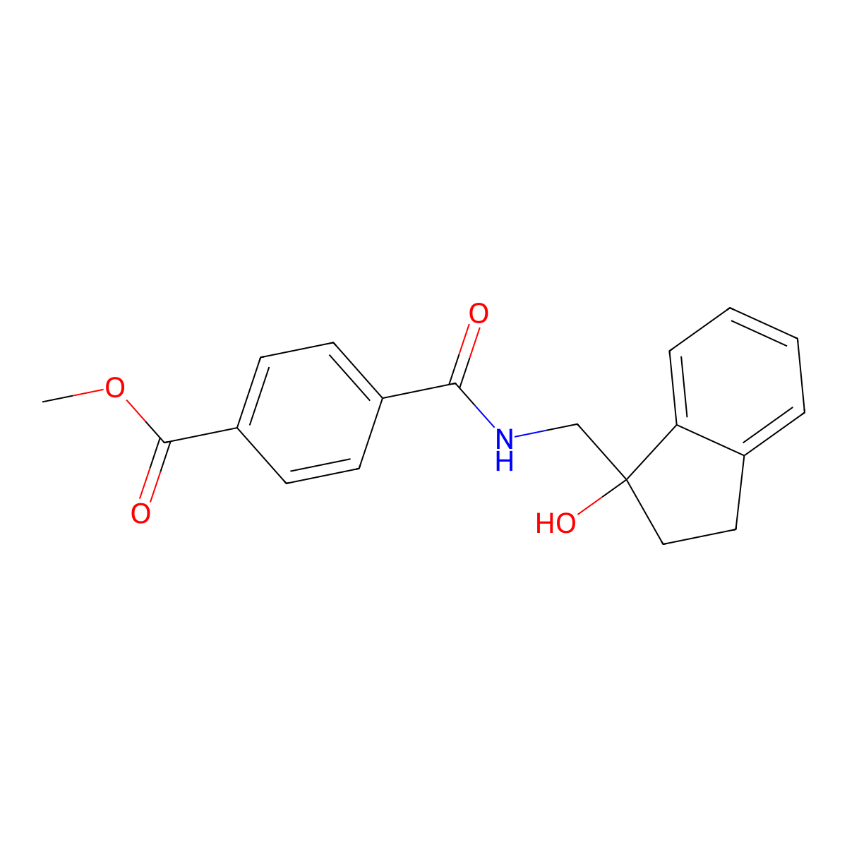 methyl 4-(((1-hydroxy-2,3-dihydro-1H-inden-1-yl)methyl)carbamoyl)benzoate molecular structure, CAS 1396875-26-5