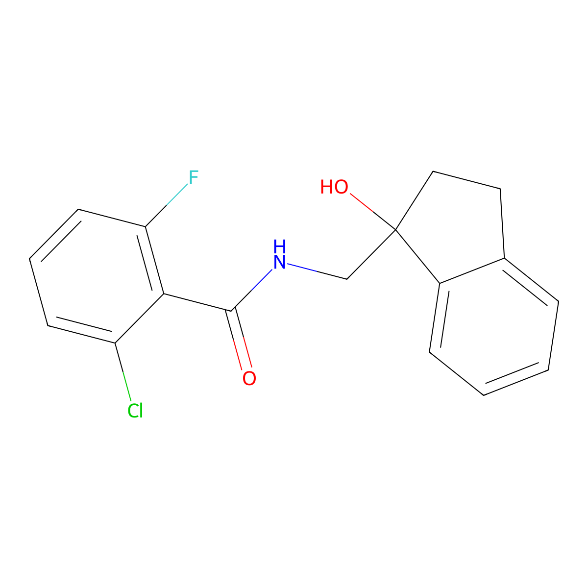 2-chloro-6-fluoro-N-((1-hydroxy-2,3-dihydro-1H-inden-1-yl)methyl)benzamide molecular structure, CAS 1396875-34-5