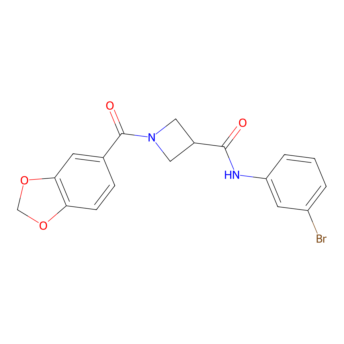 1-(benzo[d][1,3]dioxole-5-carbonyl)-N-(3-bromophenyl)azetidine-3-carboxamide molecular structure, CAS 1396875-36-7