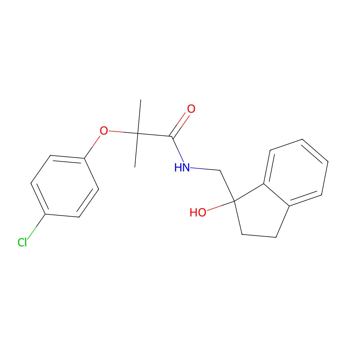 2-(4-chlorophenoxy)-N-[(1-hydroxy-2,3-dihydro-1H-inden-1-yl)methyl]-2-methylpropanamide molecular structure, CAS 1396875-44-7