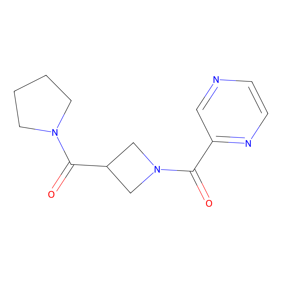 Pyrazin-2-yl(3-(pyrrolidine-1-carbonyl)azetidin-1-yl)methanone molecular structure, CAS 1396875-52-7