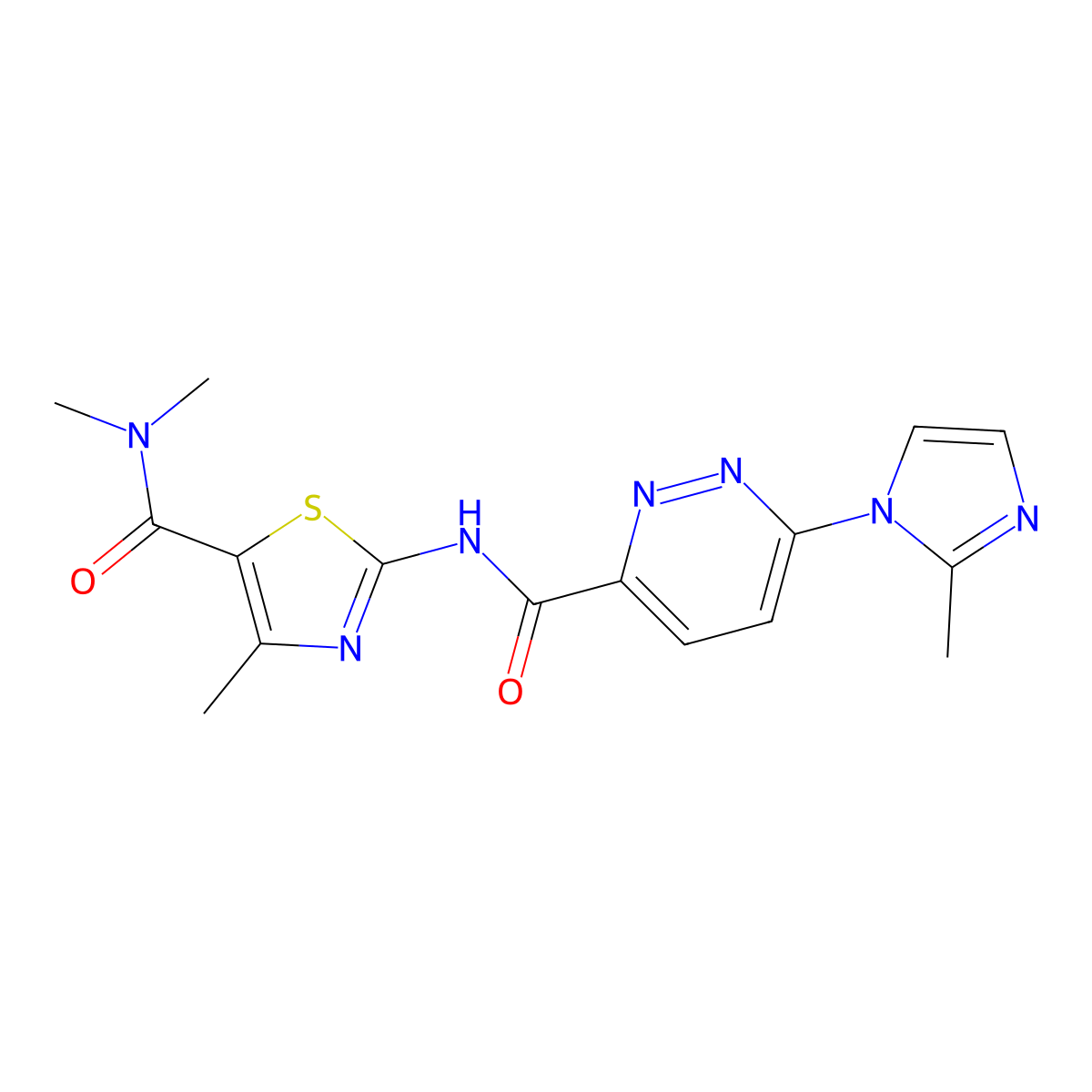 N,N,4-trimethyl-2-(6-(2-methyl-1H-imidazol-1-yl)pyridazine-3-carboxamido)thiazole-5-carboxamide molecular structure, CAS 1396875-53-8