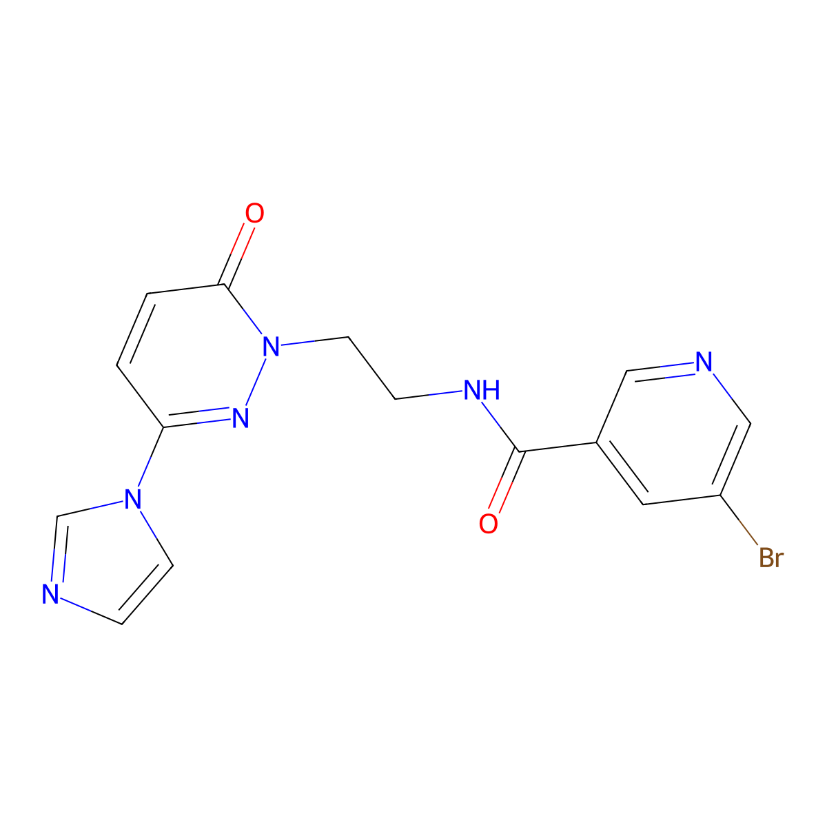N-(2-(3-(1H-imidazol-1-yl)-6-oxopyridazin-1(6H)-yl)ethyl)-5-bromonicotinamide molecular structure, CAS 1396875-56-1