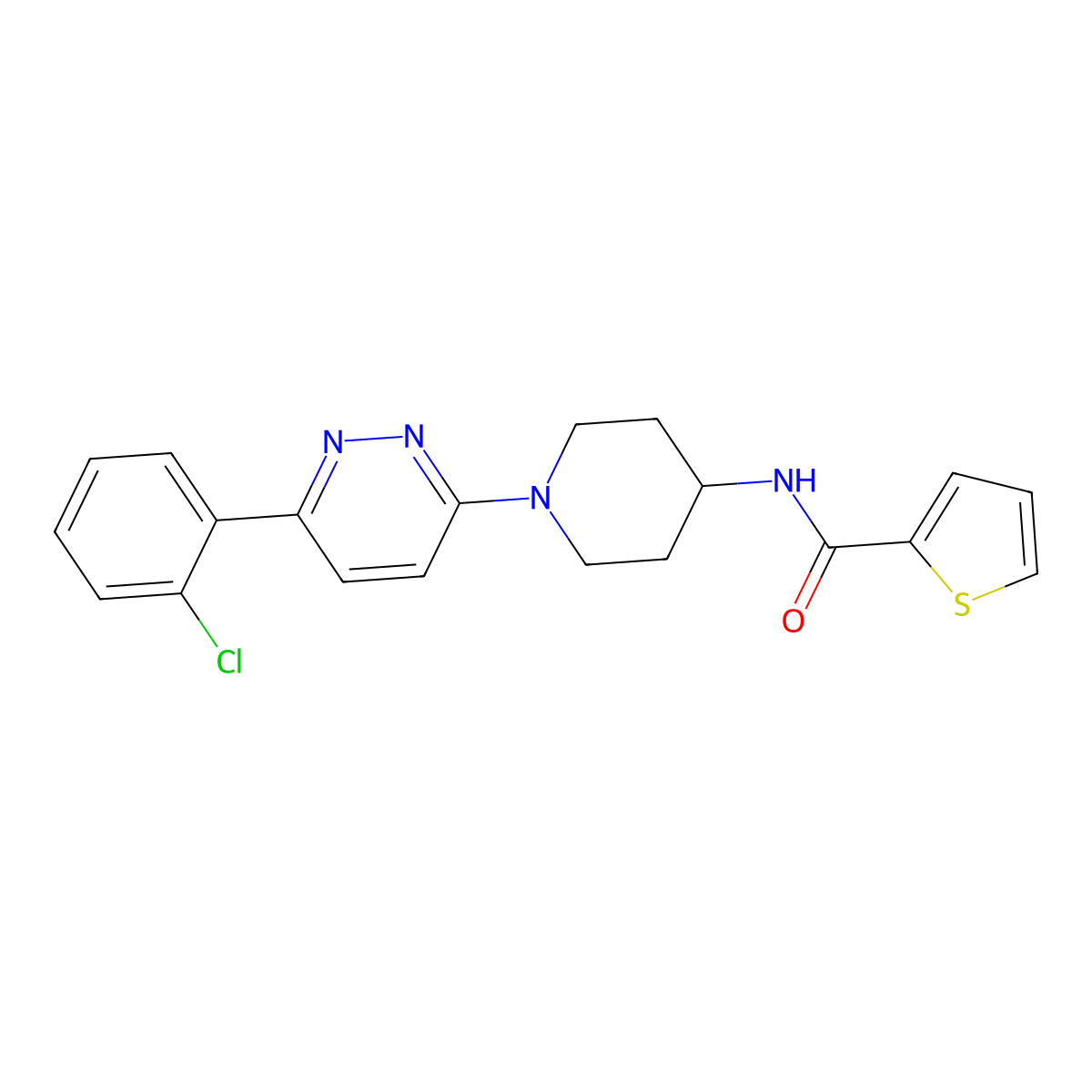 N-(1-(6-(2-chlorophenyl)pyridazin-3-yl)piperidin-4-yl)thiophene-2-carboxamide molecular structure, CAS 1396875-57-2