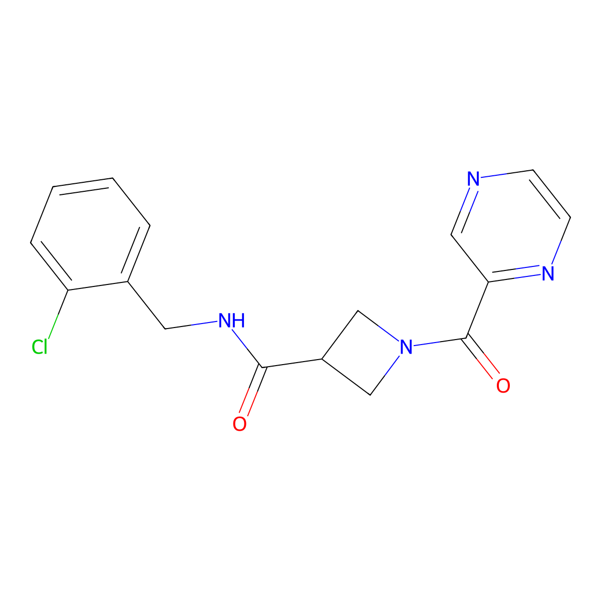 N-(2-chlorobenzyl)-1-(pyrazine-2-carbonyl)azetidine-3-carboxamide molecular structure, CAS 1396875-58-3