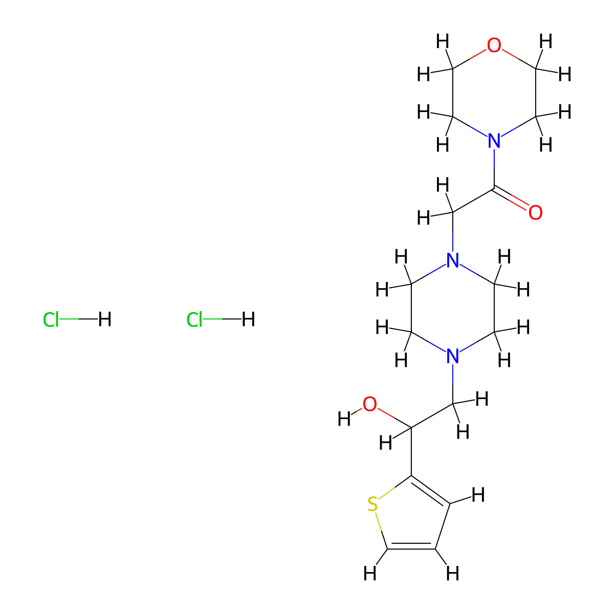 2-(4-(2-Hydroxy-2-(thiophen-2-yl)ethyl)piperazin-1-yl)-1-morpholinoethanone dihydrochloride molecular structure, CAS 1396875-61-8
