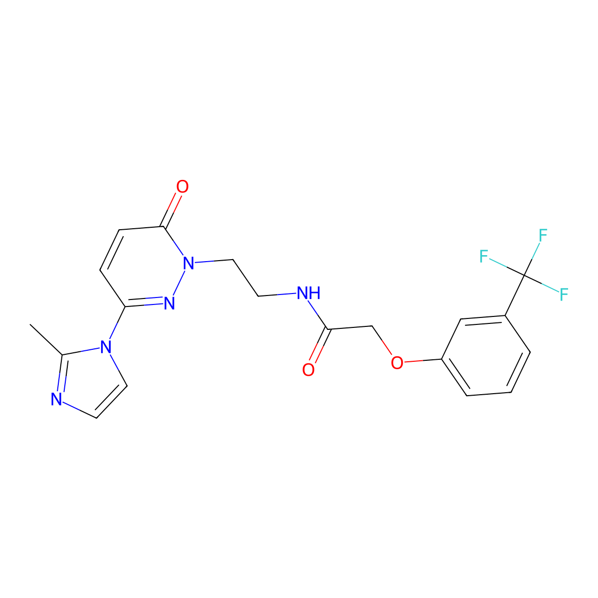 N-(2-(3-(2-methyl-1H-imidazol-1-yl)-6-oxopyridazin-1(6H)-yl)ethyl)-2-(3-(trifluoromethyl)phenoxy)acetamide molecular structure, CAS 1396875-62-9